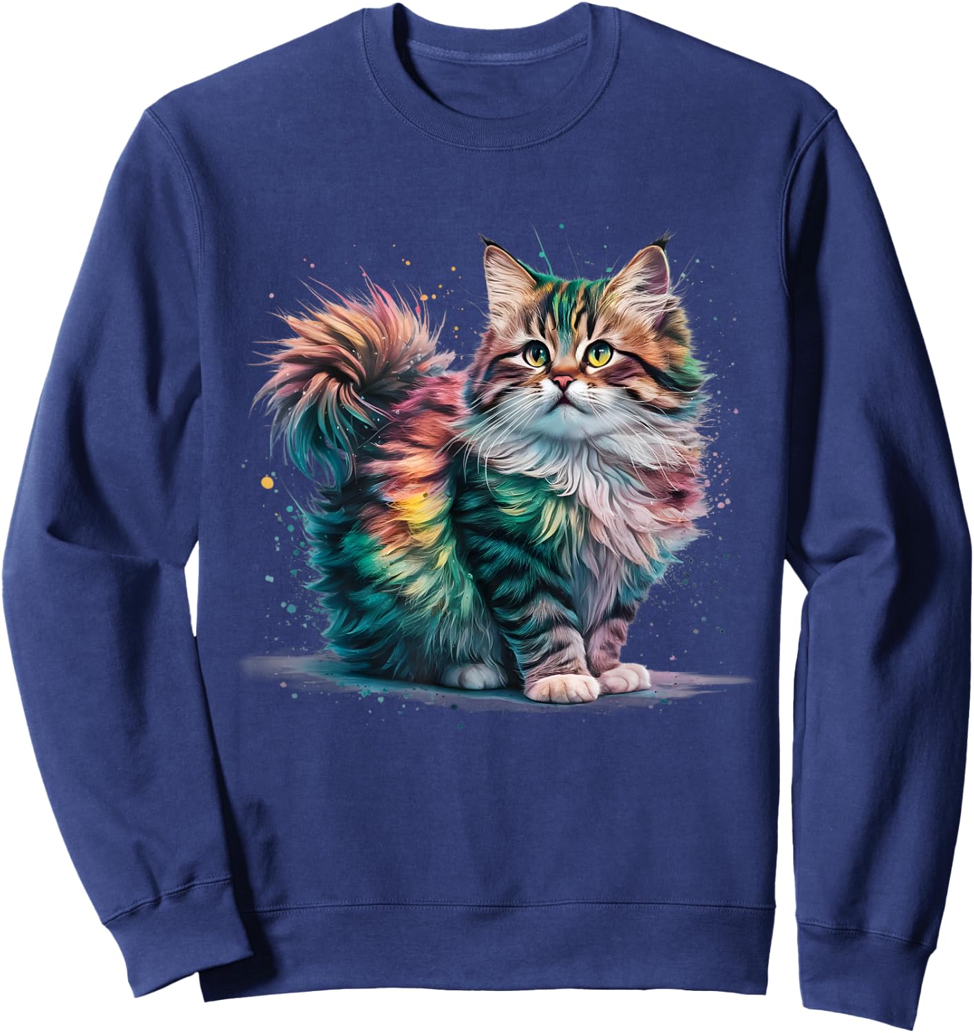 Cat Men Women Colourful Watercolour Cat Sweatshirt - Sweatshirt | Navy