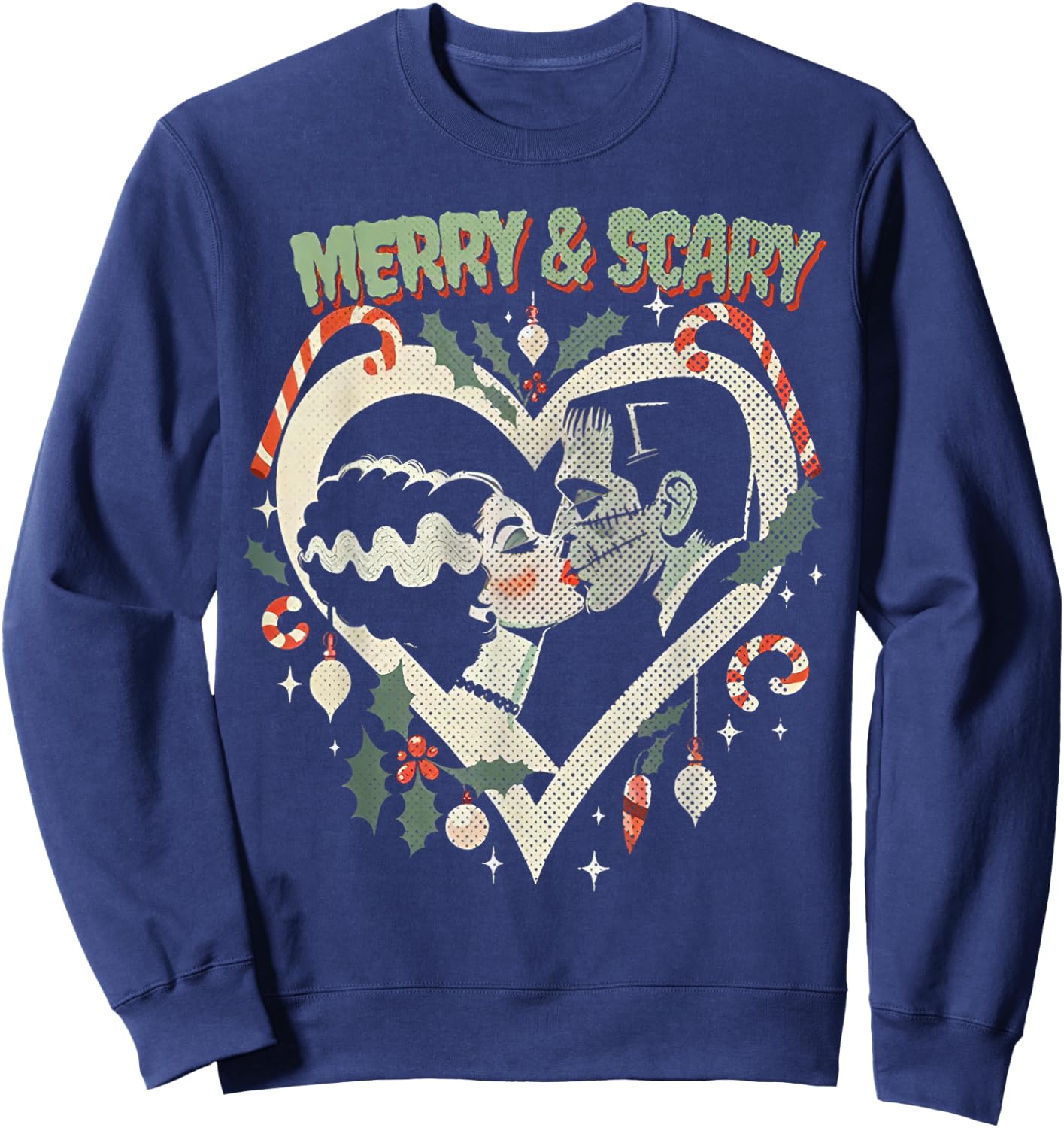 Merry & Scary Frankie & Liz Christmas Sweatshirt - Sweatshirt | Navy