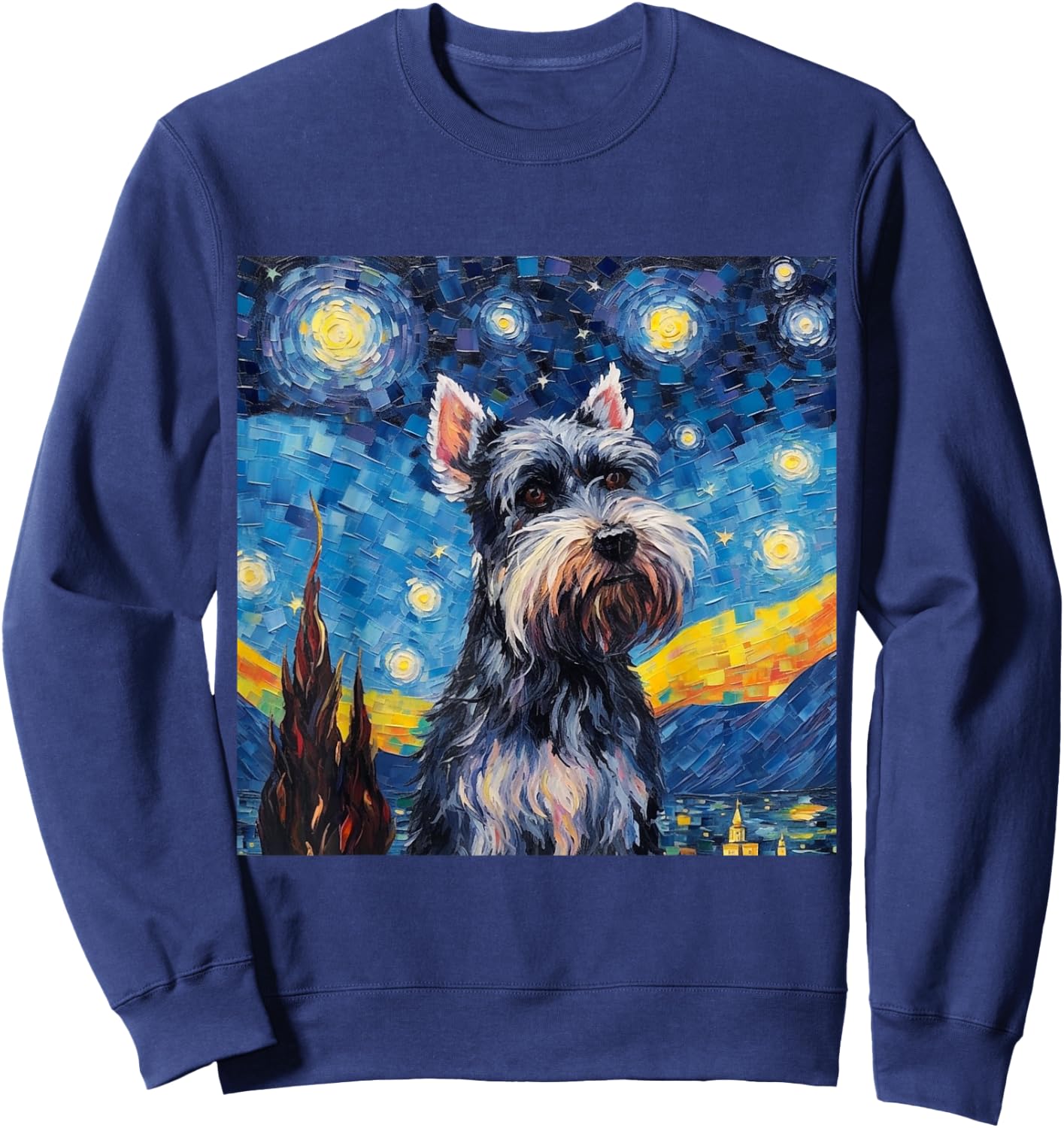 Miniature Schnauzer Starry Night - Miniature Schnauzer Sweatshirt - Sweatshirt | Navy