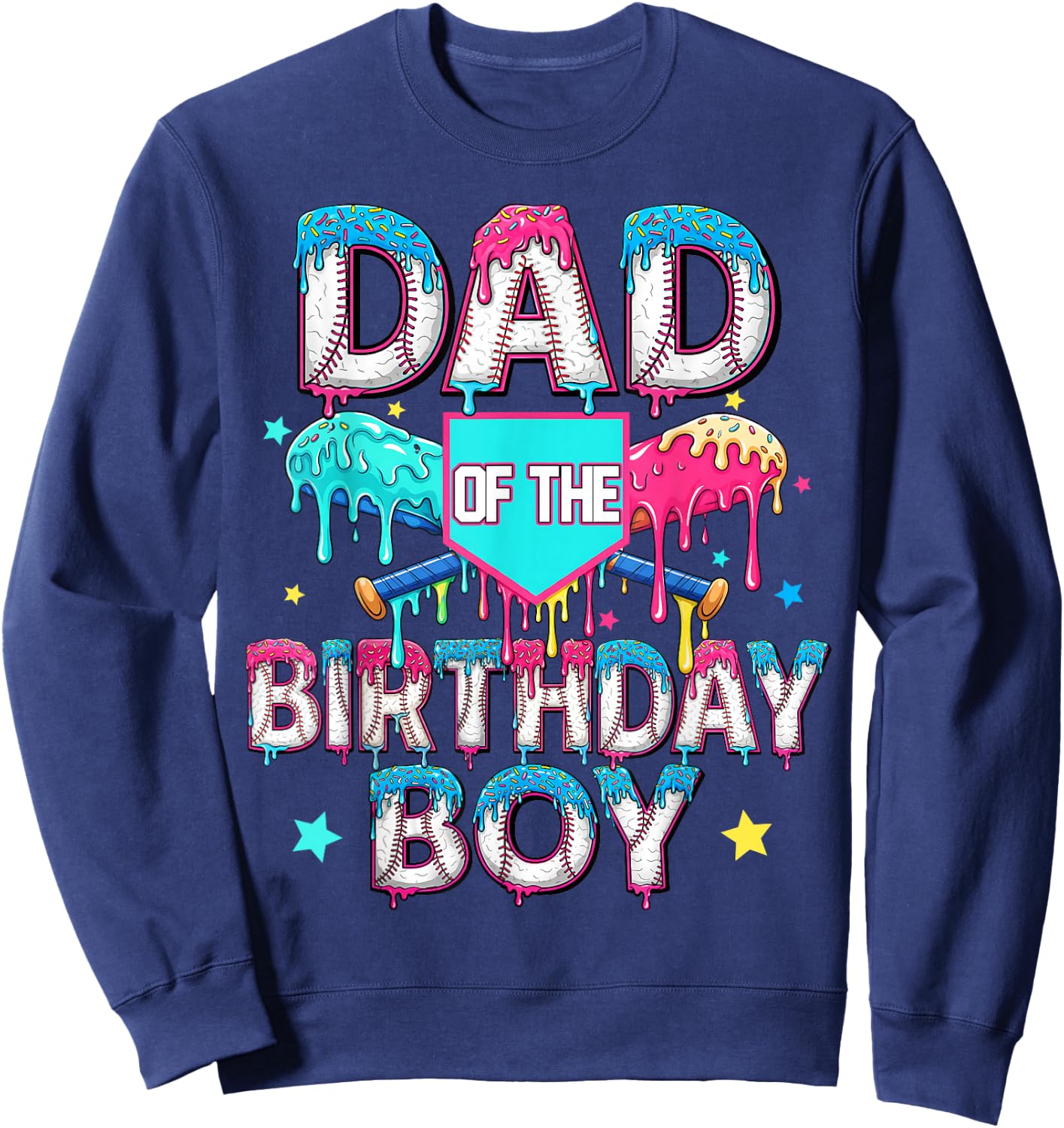 Dad and Mom of The Birthday Dripping Baseball Men Boy Kid Sweatshirt - Sweatshirt | Navy