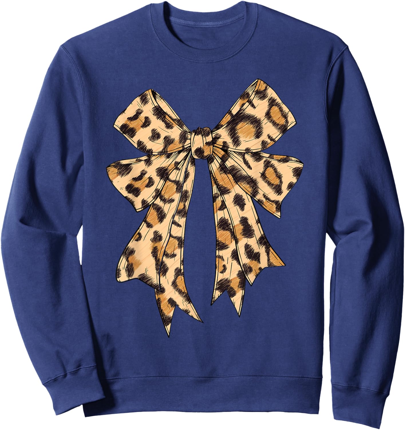 Coquette Bow Leopard Cheetah Print Girls Girly Mom Sweatshirt - Sweatshirt | Navy