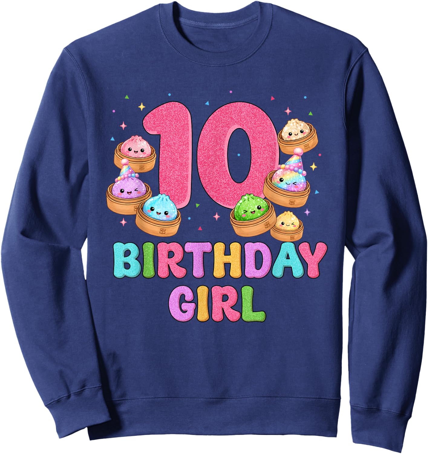 10th Birthday Girl Squishy Dumpling Funny Birthday Party Sweatshirt - Sweatshirt | Navy