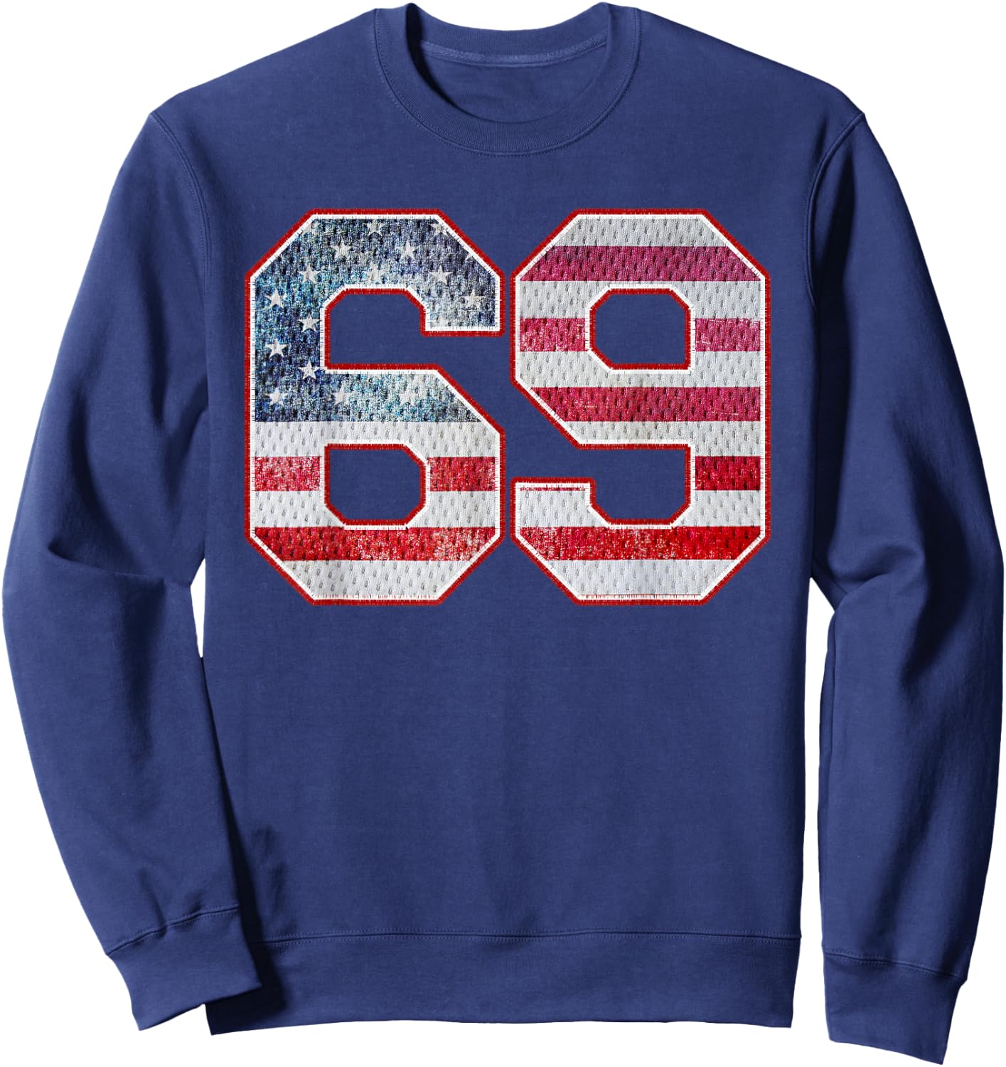 Jersey Player Number 69 Personalized Sports American Flag Sweatshirt - Sweatshirt | Navy