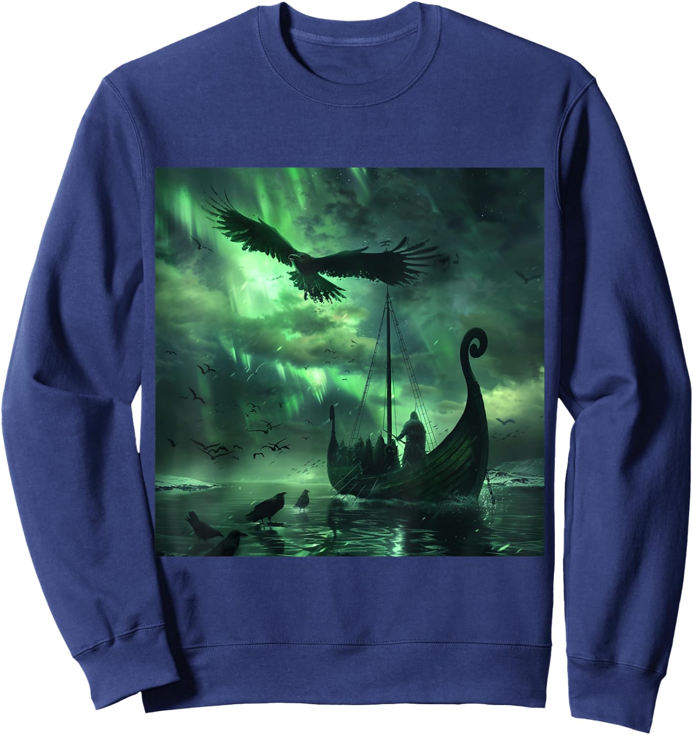 Viking Hugin & Munin Floki Valhalla Viking Ship Sweatshirt - Sweatshirt | Navy