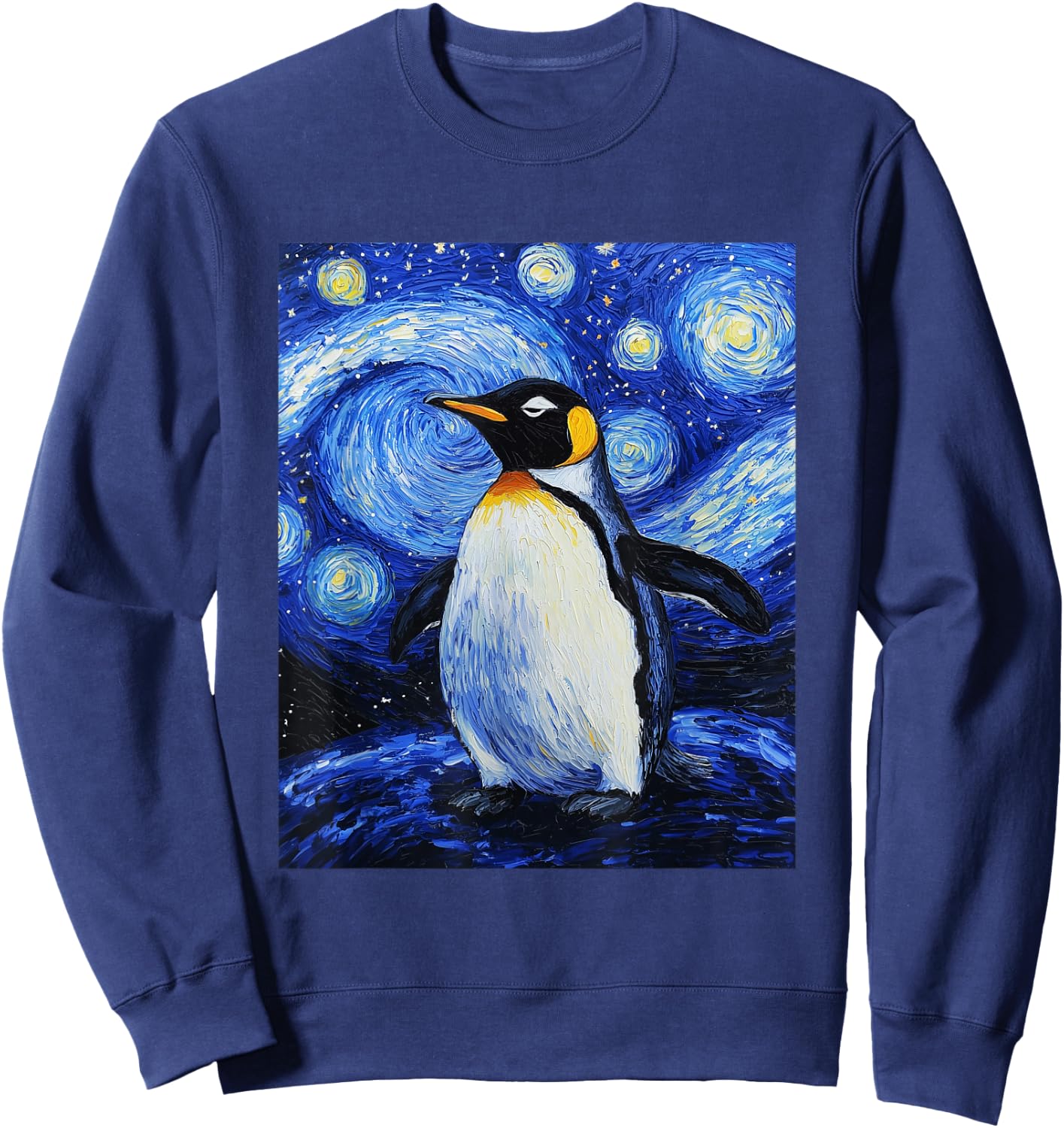 Penguin Bird Van Gogh Style Starry Night funny Graphic Sweatshirt - Sweatshirt | Navy