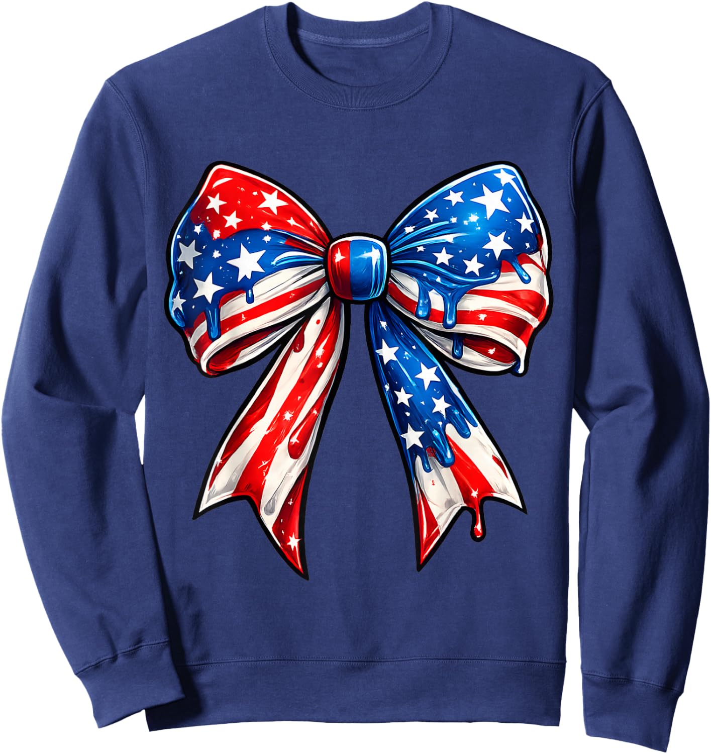 Cute Coquette Bow American Flag Patriotic Fourth of July Sweatshirt - Sweatshirt | Navy