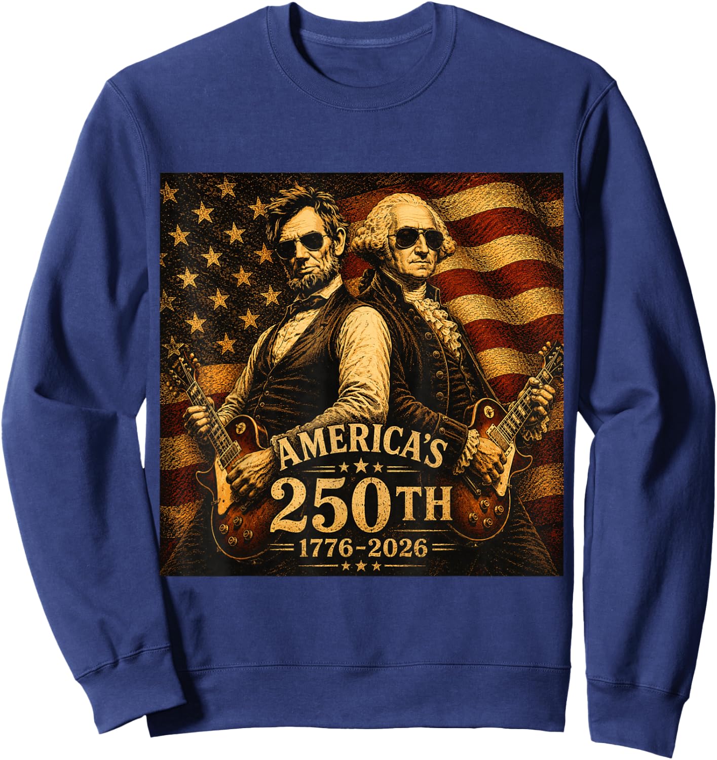 George Washington Abraham Lincoln Guitar 250th Vintage Music Sweatshirt - Sweatshirt | Navy