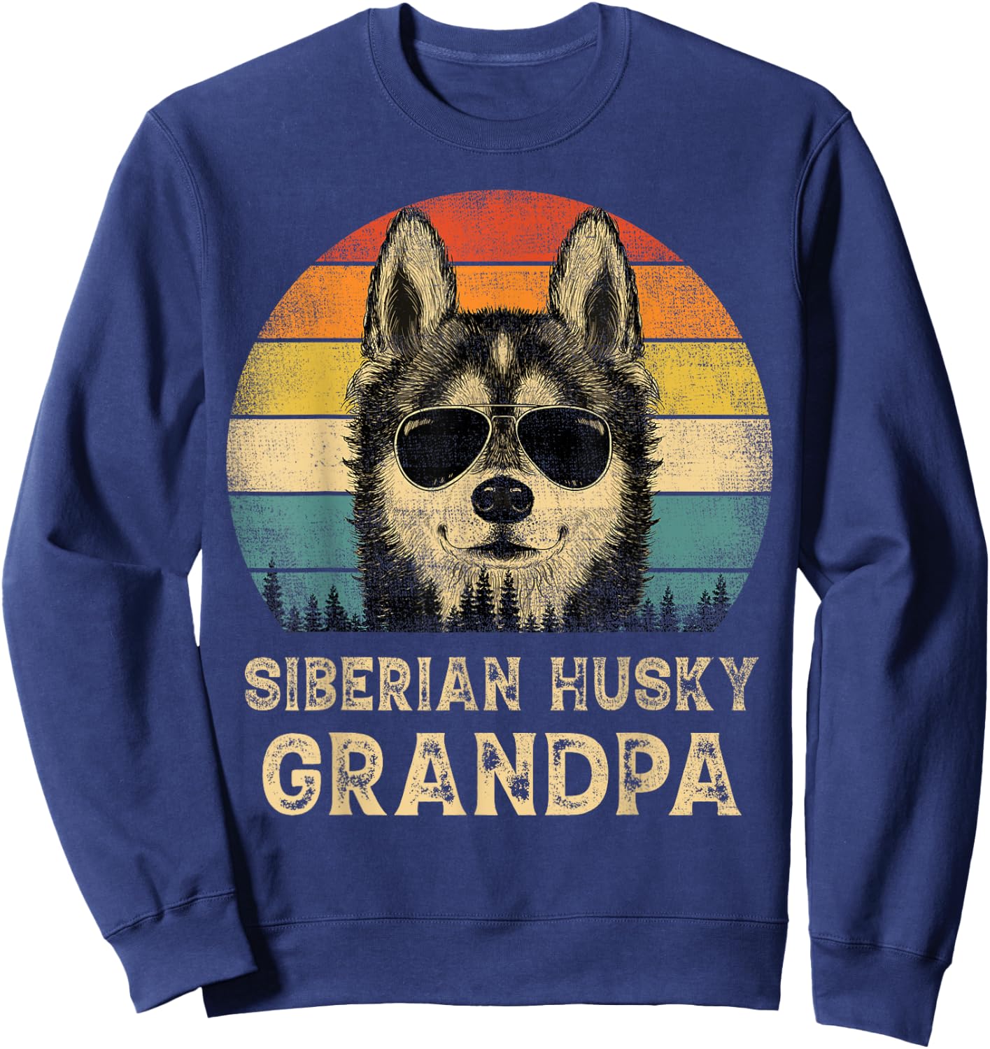Vintage Siberian Husky Grandpa Dog Lovers Father's Day Men Women Sweatshirt - Sweatshirt | Navy