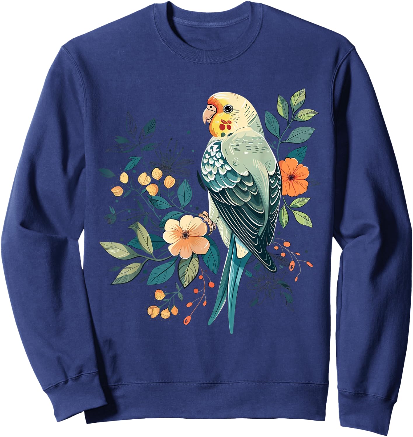 Budgie Parakeet Bird Mom Budgerigar Parrot Vintage Flower Sweatshirt - Sweatshirt | Navy