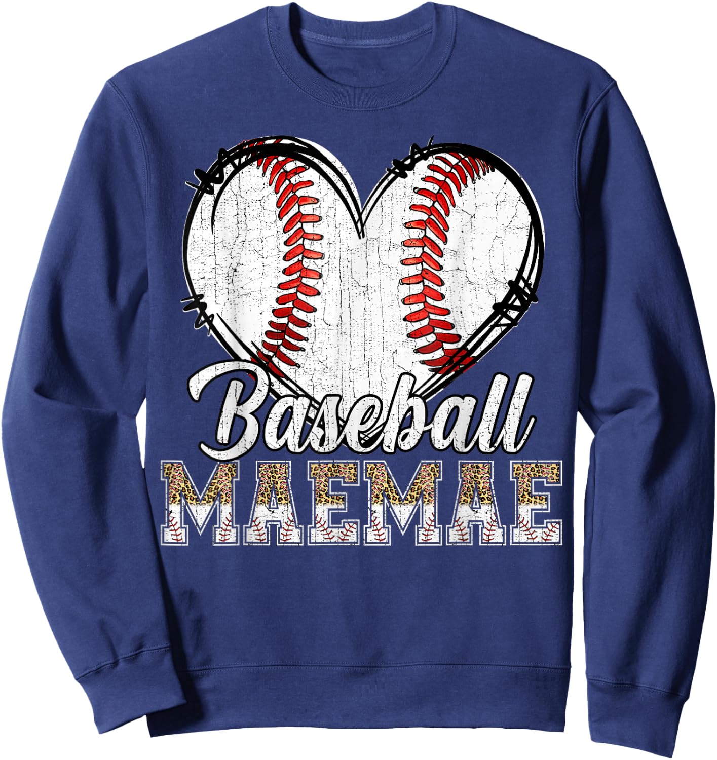 Softball Baseball Maemae Heart Leopard Print Mother's Day Sweatshirt - Sweatshirt | Navy