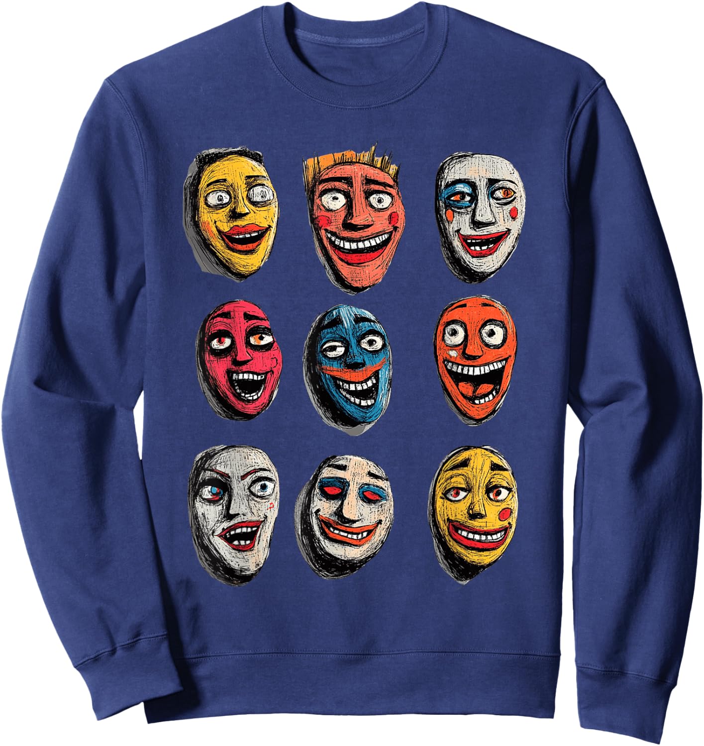 Colorful Mask Faces Artistic Expression Sweatshirt - Sweatshirt | Navy
