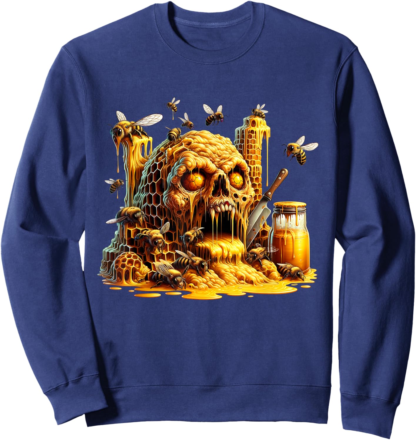 Honeycore - Grotesque skull with honey and bees Sweatshirt - Sweatshirt | Navy