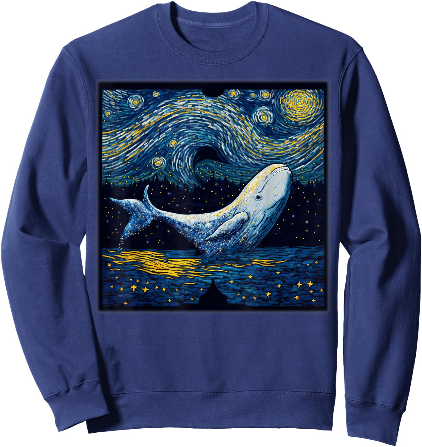 Surrealism Starry Night Beluga Whale Sweatshirt - Sweatshirt | Navy
