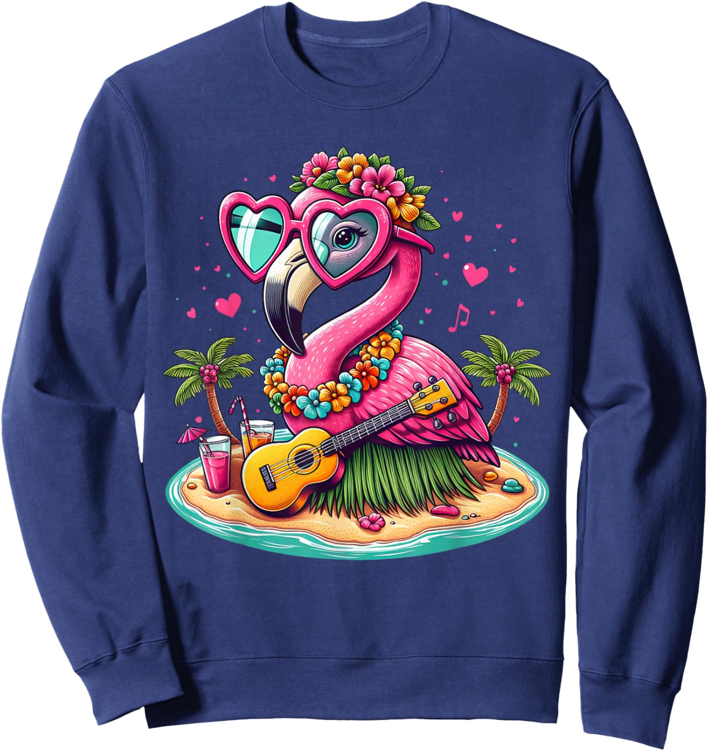 Flamingo Hawaiian Costume Children's Summer Holiday Flamingo , black Sweatshirt - Sweatshirt | Navy