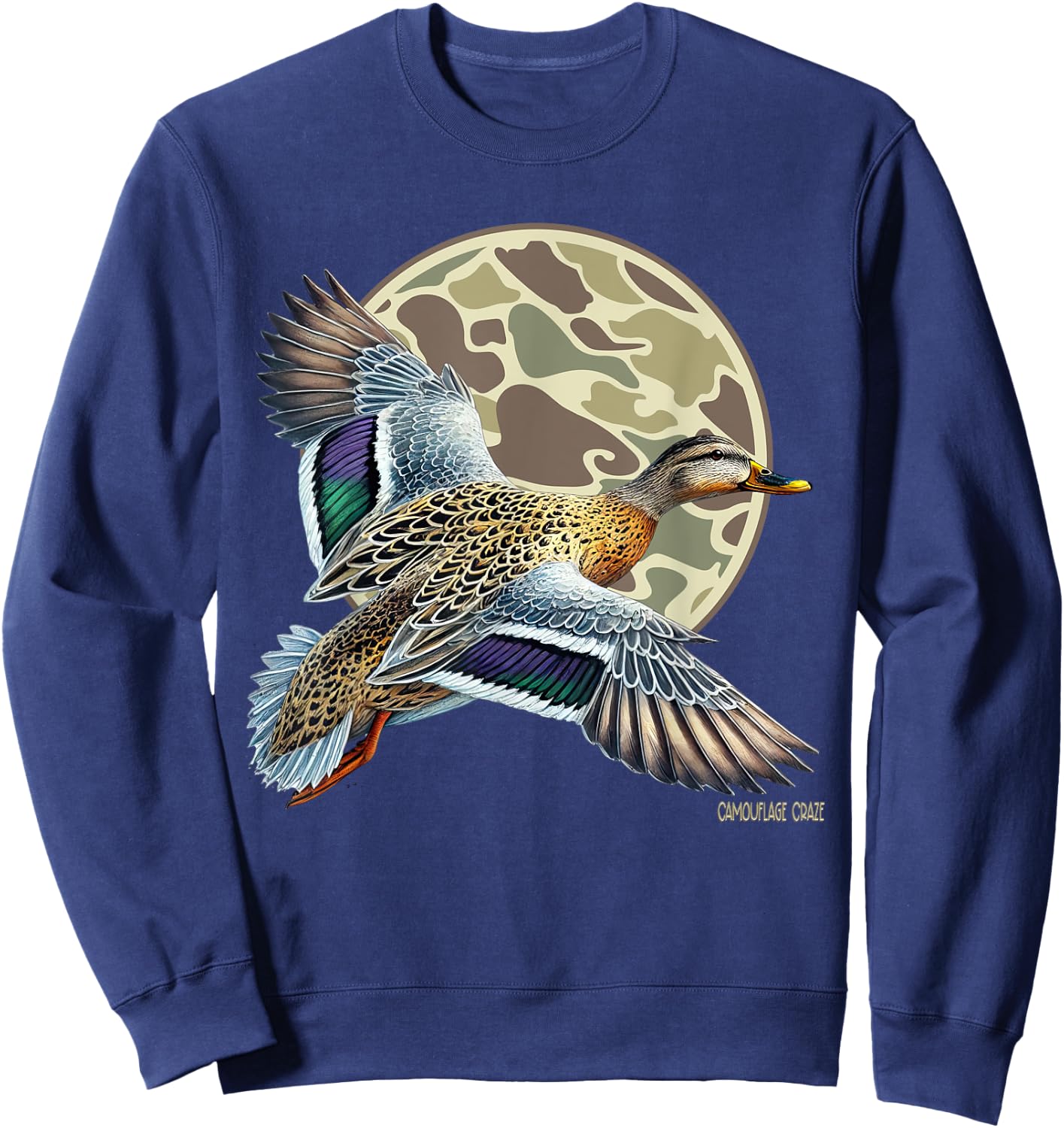Flying Mottled Duck Camouflage Camo Duck Hunting Camo Hunter Sweatshirt - Sweatshirt | Navy