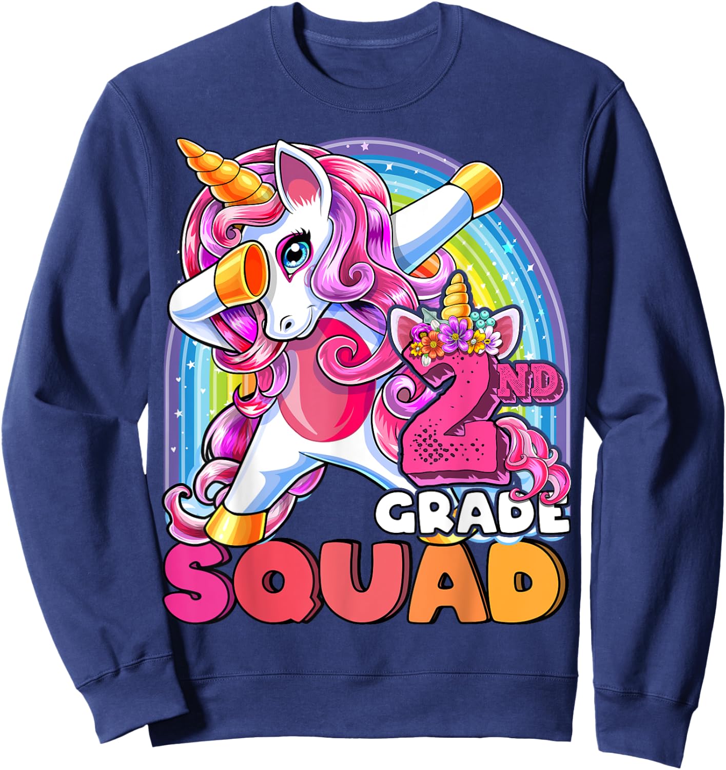 2nd Grade Squad Dabbing Unicorn Back to School Girls Gift Sweatshirt - Sweatshirt | Navy