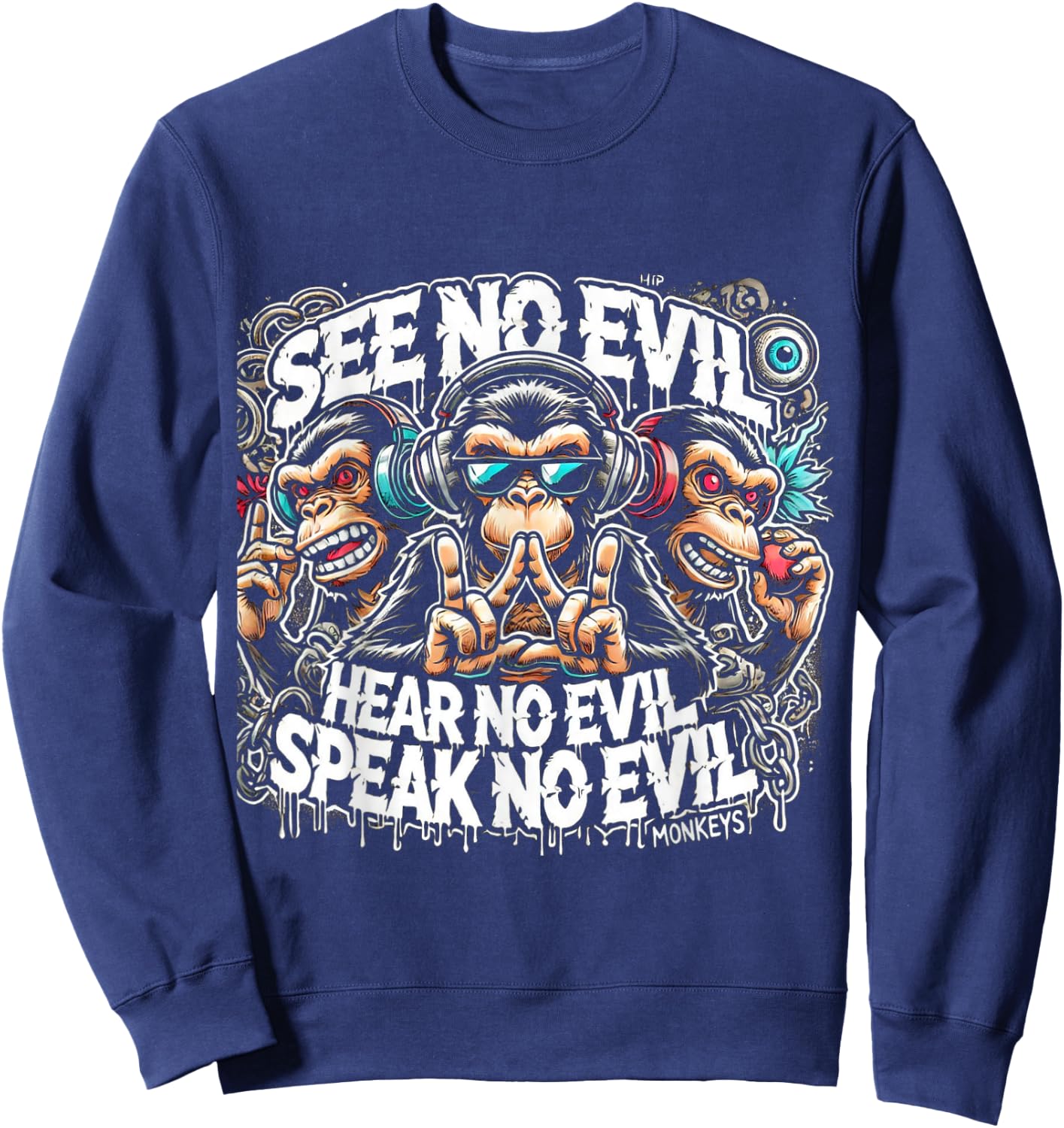 Three Wise Monkeys See No Evil Hear No Evil Speak No Evil Sweatshirt - Sweatshirt | Navy