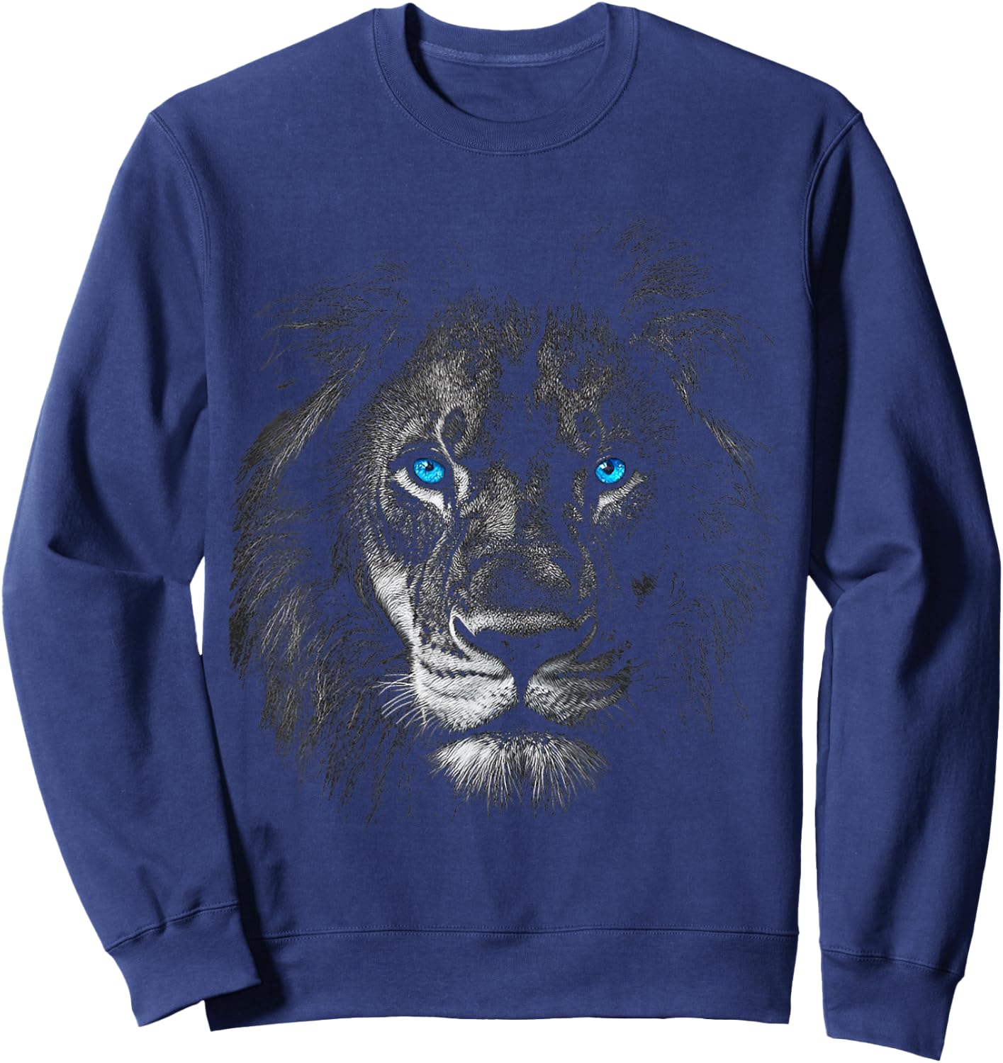 Lion Animal Motif Yeux Bleus Illustration Lion Sweatshirt - Sweatshirt | Navy