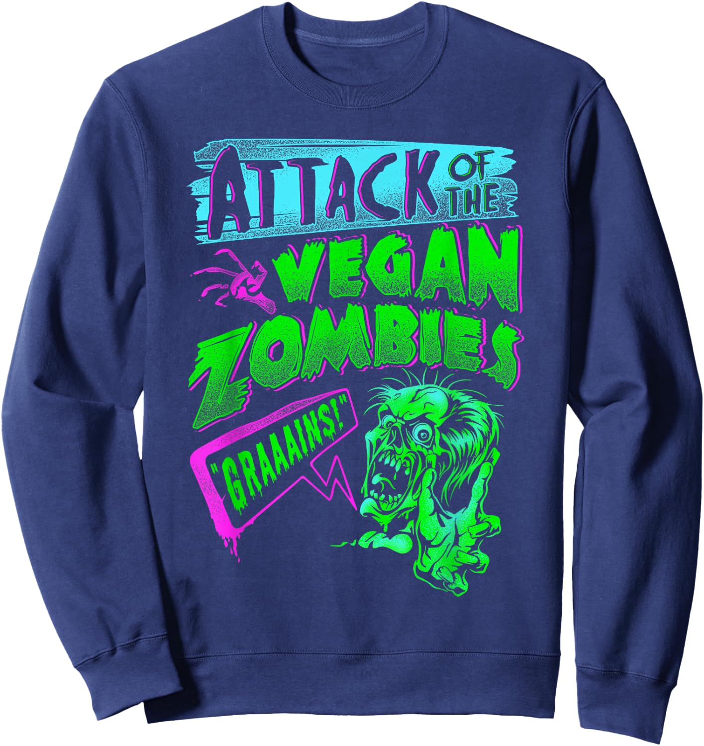 Attack of the Vegan Zombies Vegetarian Halloween Sweatshirt - Sweatshirt | Navy