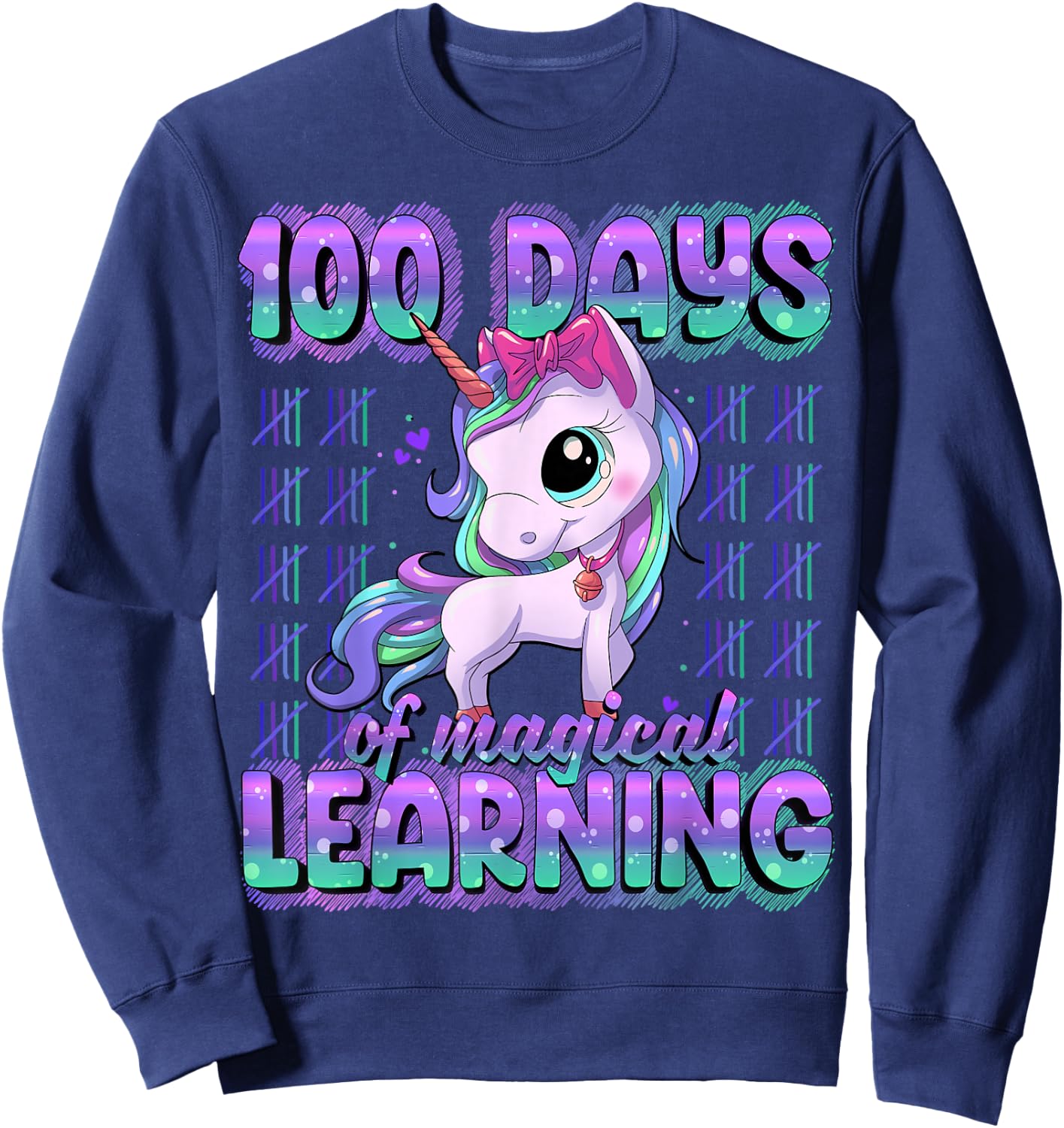 100 Days Of School Shirt Unicorn 100 Days Smarter 100th Day Sweatshirt - Sweatshirt | Navy