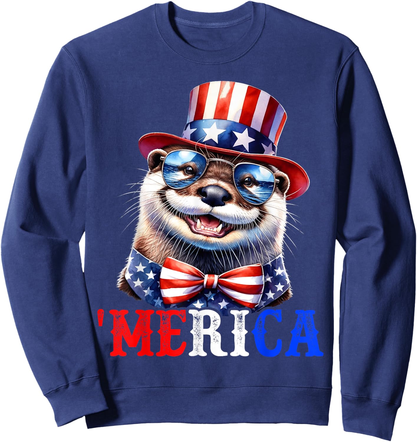 Merica North American River Otter Patriotic 4th of July Kids Men Sweatshirt - Sweatshirt | Navy
