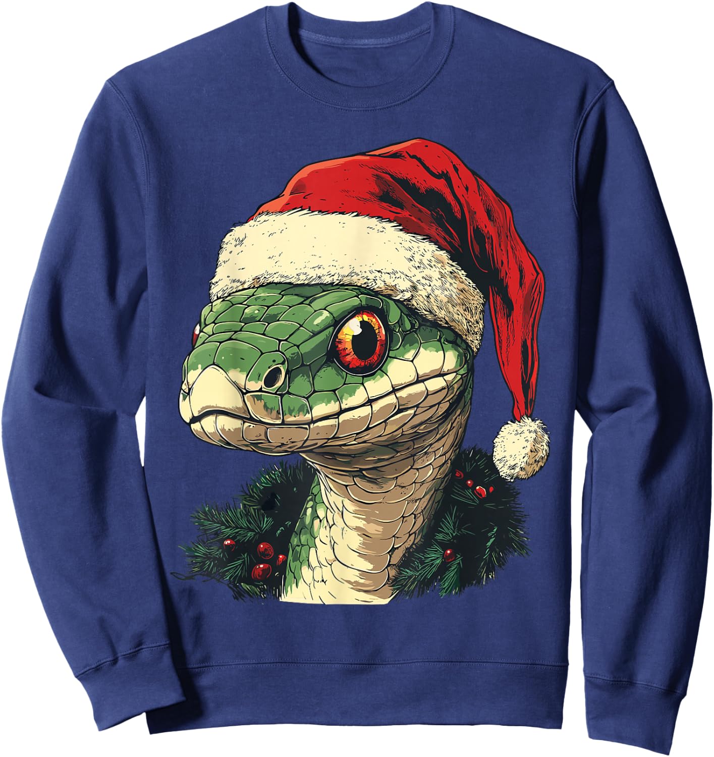 Snake Santa Hat Funny Christmas Xmas Snake Lovers Pajama Sweatshirt - Sweatshirt | Navy