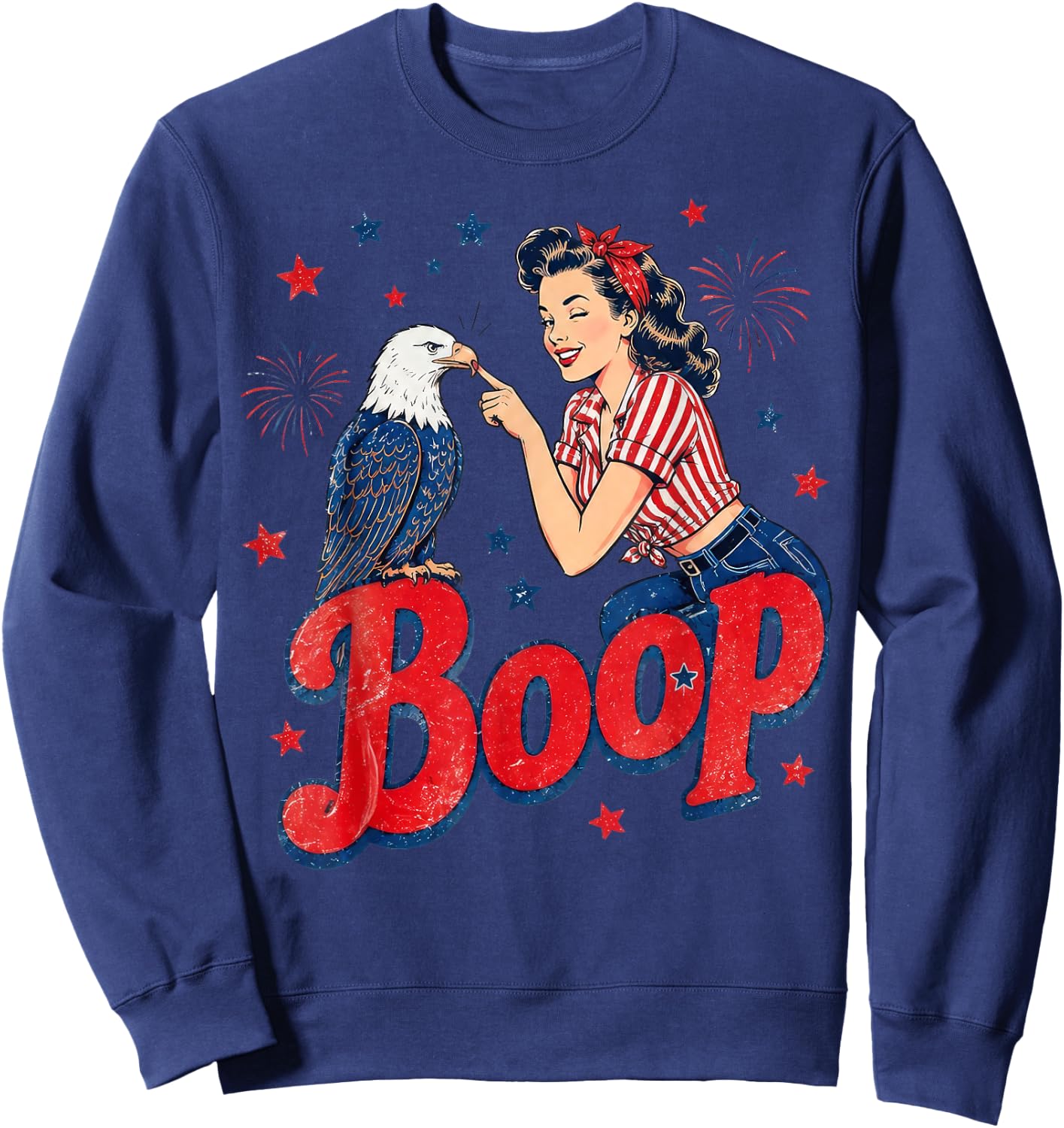 Boop Vintage Girl and Eagle Funny Patriotic 4th of July Sweatshirt - Sweatshirt | Navy