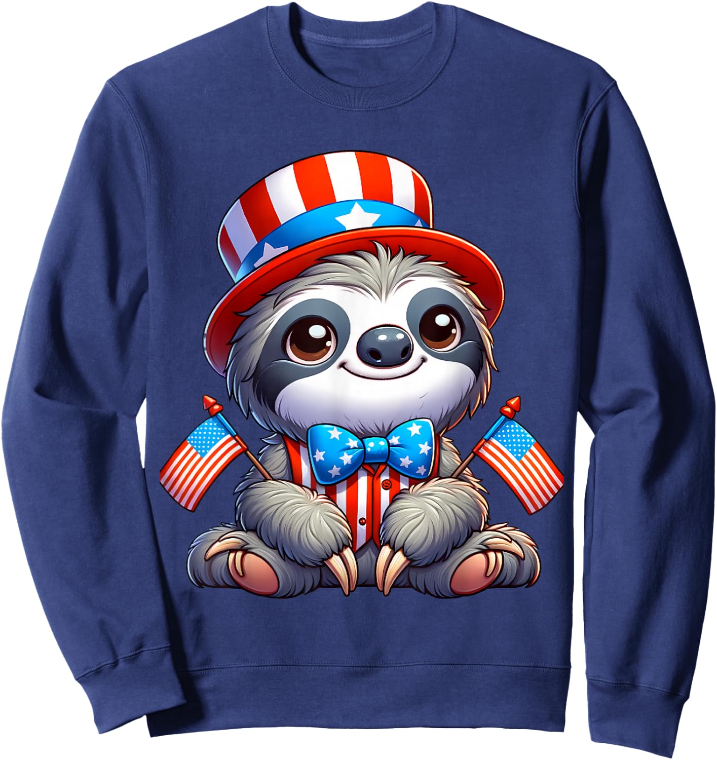 Sloth Happy 4th of July Independence Day Men Women Kids Sweatshirt - Sweatshirt | Navy