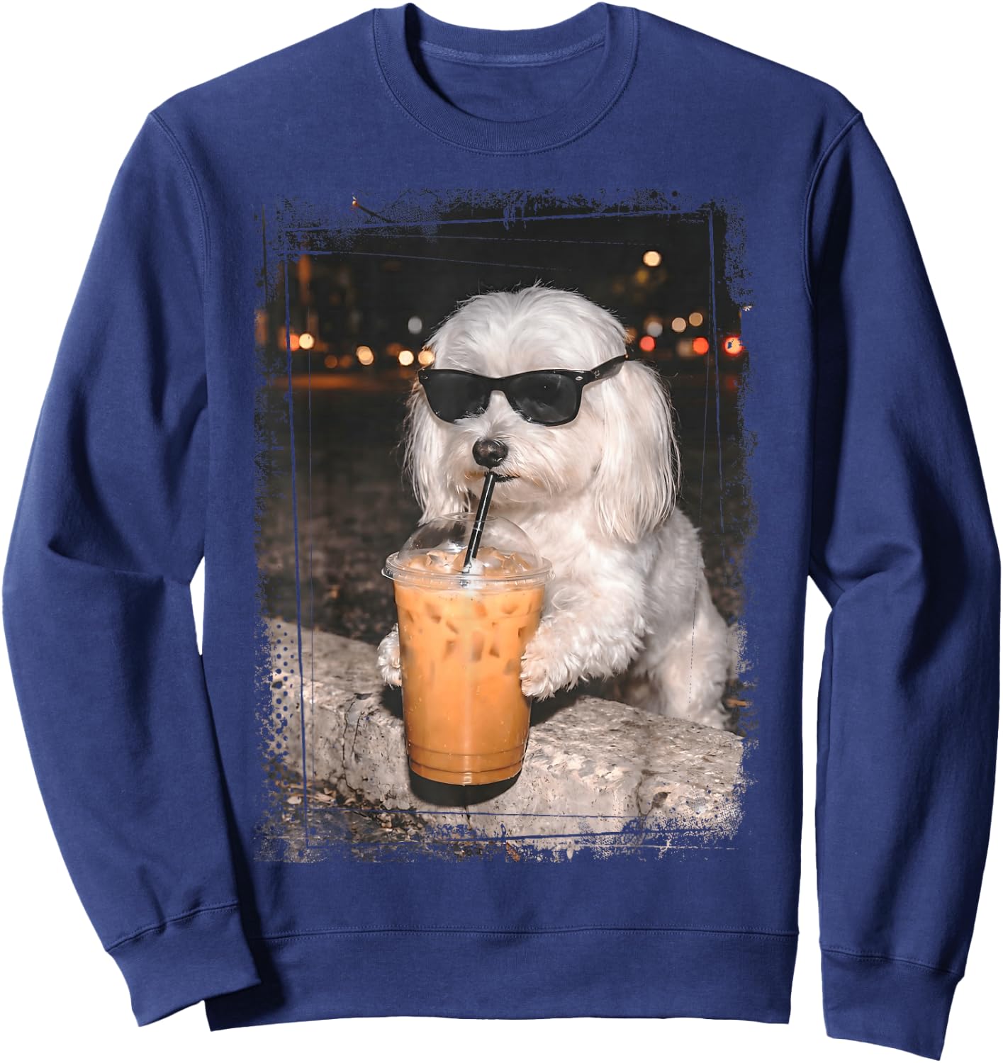 Malteser Sonnenbrille für Hunde mit Eiskaffee Sweatshirt - Sweatshirt | Navy