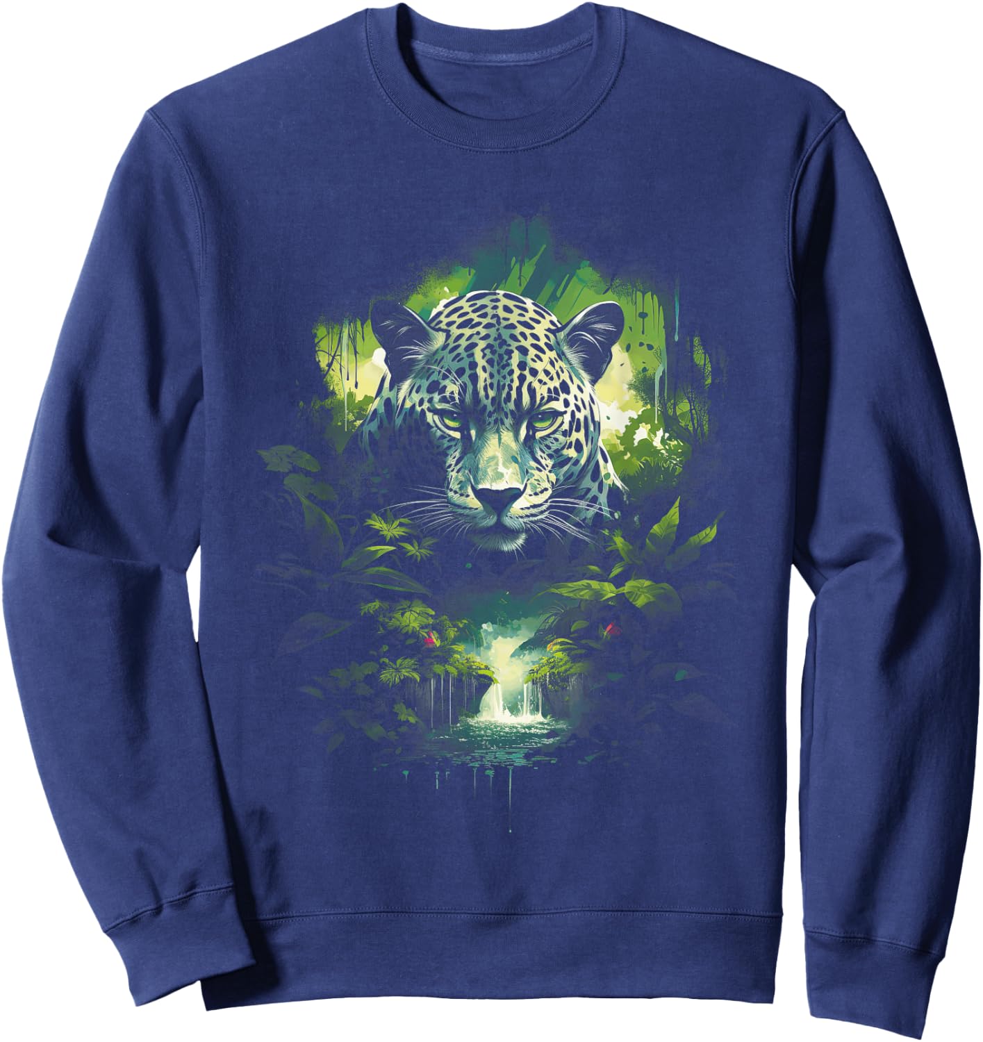 Majestic Jaguar Jungle Wildlife Illustration Sweatshirt - Sweatshirt | Navy