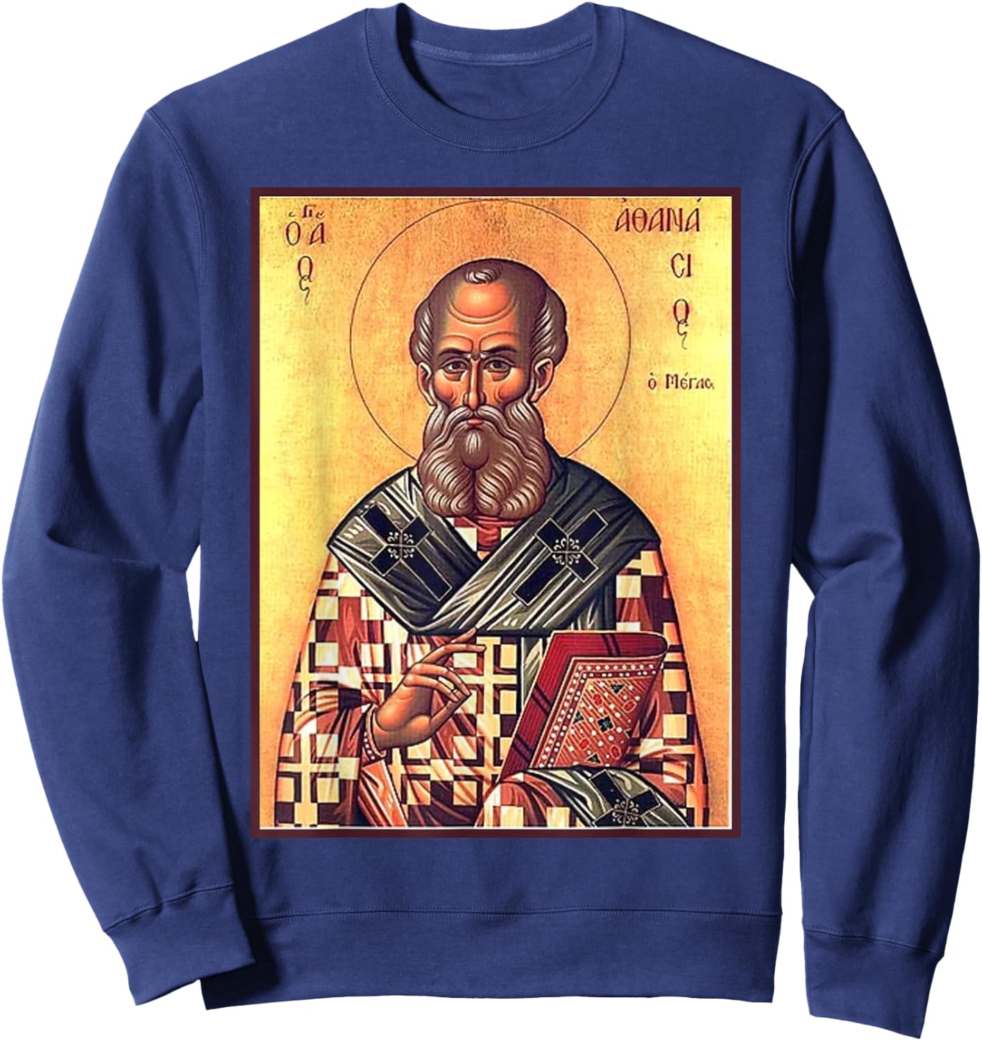 St. Athanasius of Alexandria Eastern Orthodox Byzantine Art Sweatshirt - Sweatshirt | Navy