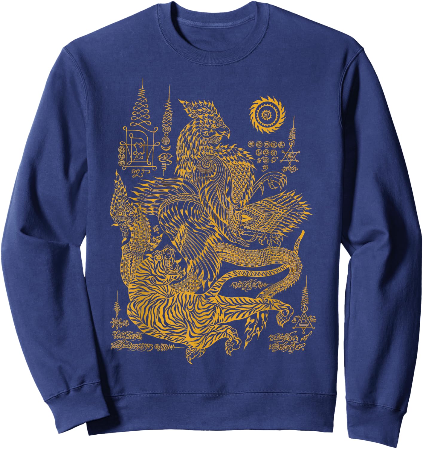 Thai Rooster & Tiger Traditional Thailand Art MMA Muay Thai Sweatshirt - Sweatshirt | Navy