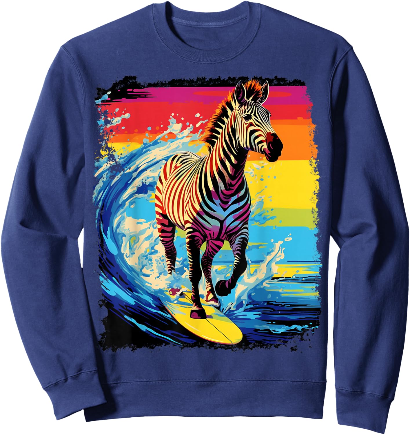 Pop Art Vintage Zoo Animal Zebra Paddle Board Surfing Sweatshirt - Sweatshirt | Navy