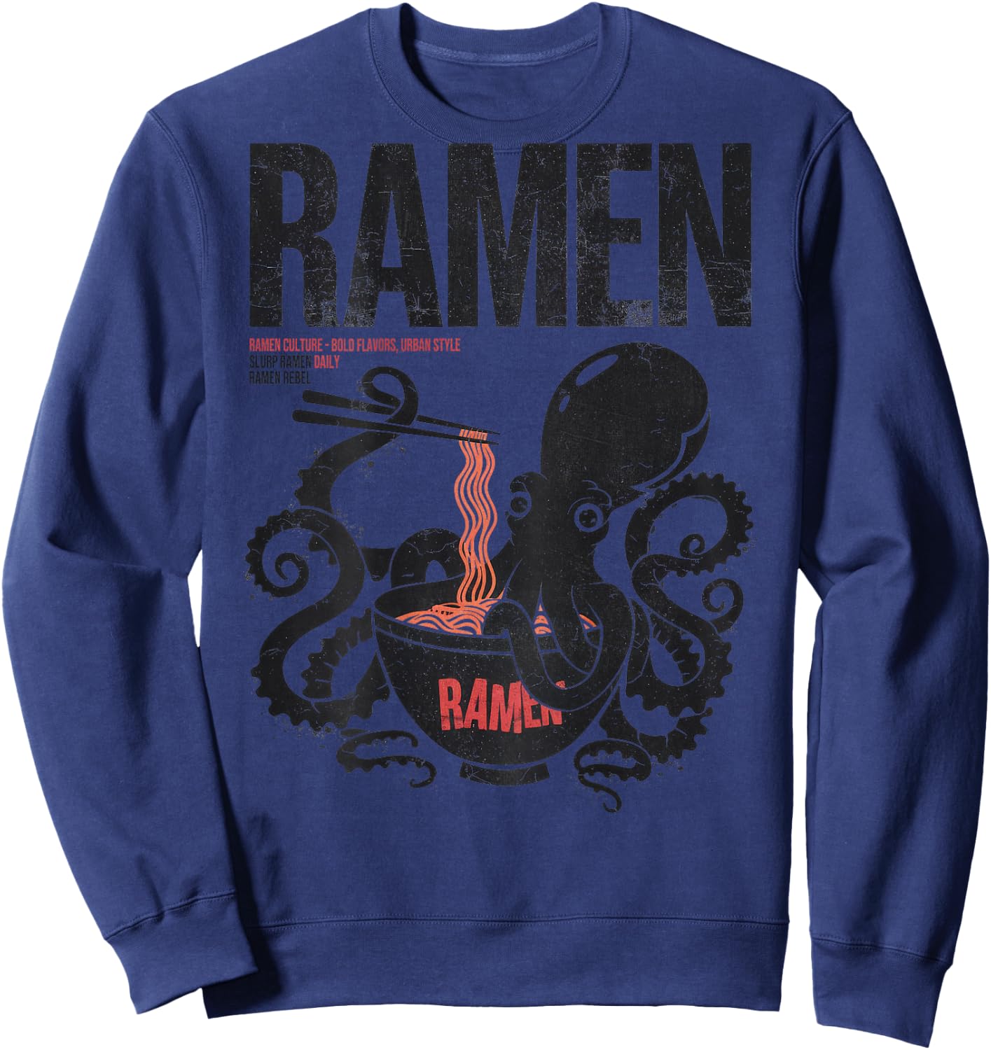 Ramen Kawaii Otaku Manga Anime Backprint Streetwear Urban , grey, S Sweatshirt - Sweatshirt | Navy