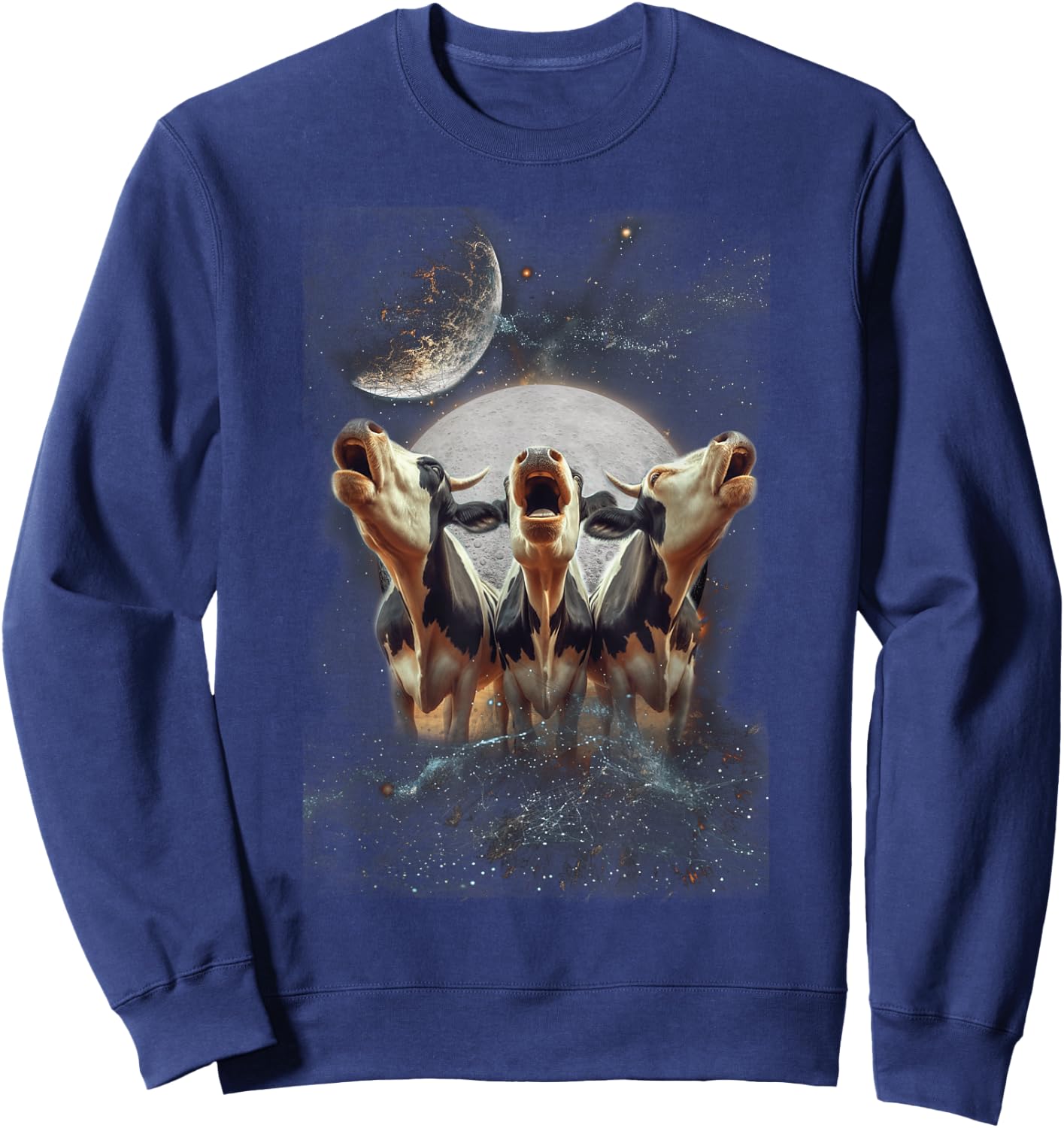 Three Cows Howling At The Moon Funny Parody Cow Sweatshirt - Sweatshirt | Navy