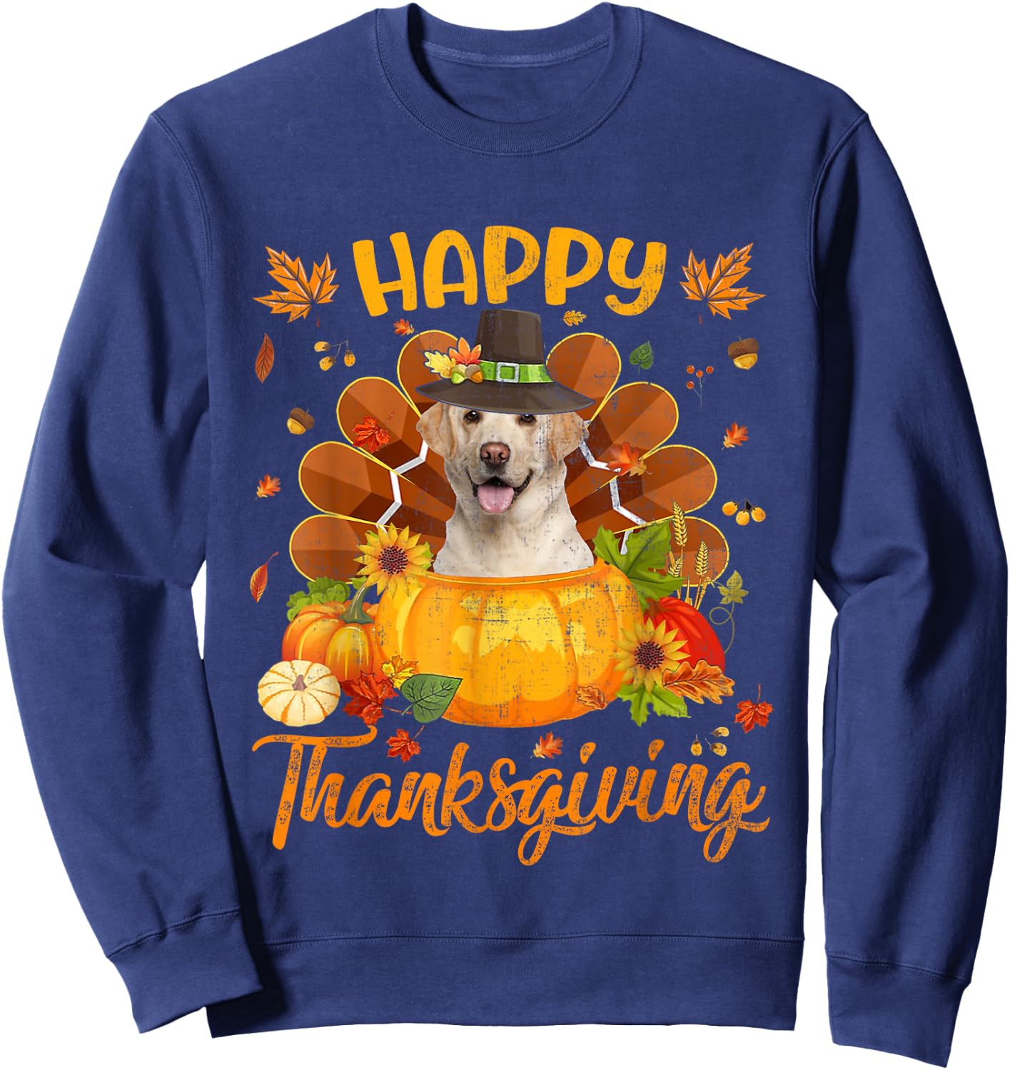 Happy Thanksgiving Labrador Dog Turkey Pumpkin Sweatshirt - Sweatshirt | Navy