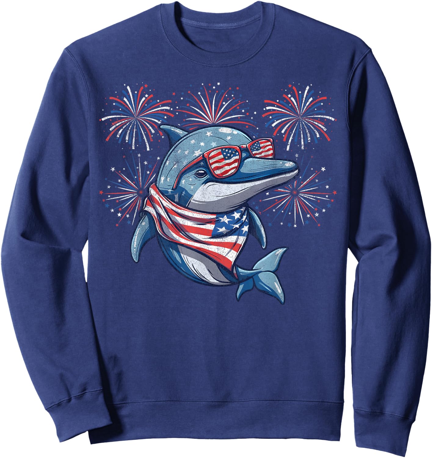 Dolphin 4th Of July Sunglasses American Flag Fireworks Women Men Sweatshirt - Sweatshirt | Navy