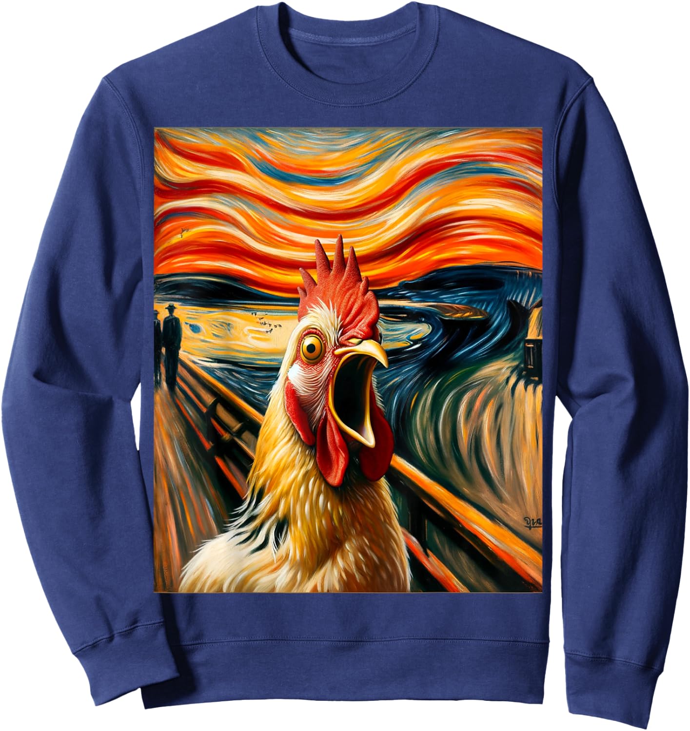 Expressionist Scream Parody Funny Painting Art Humor Chicken Sweatshirt - Sweatshirt | Navy