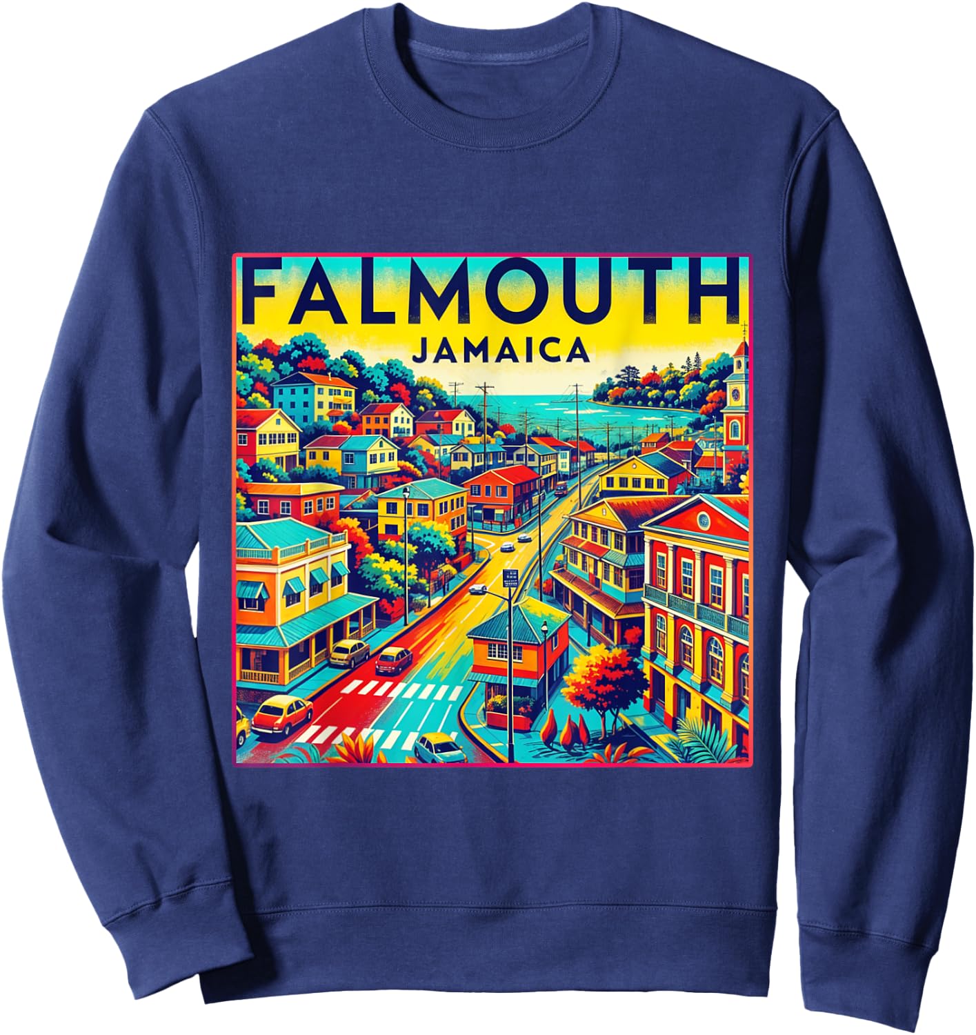 Falmouth Jamaica Shirt Family Trip Retro Port City Skyline Sweatshirt - Sweatshirt | Navy