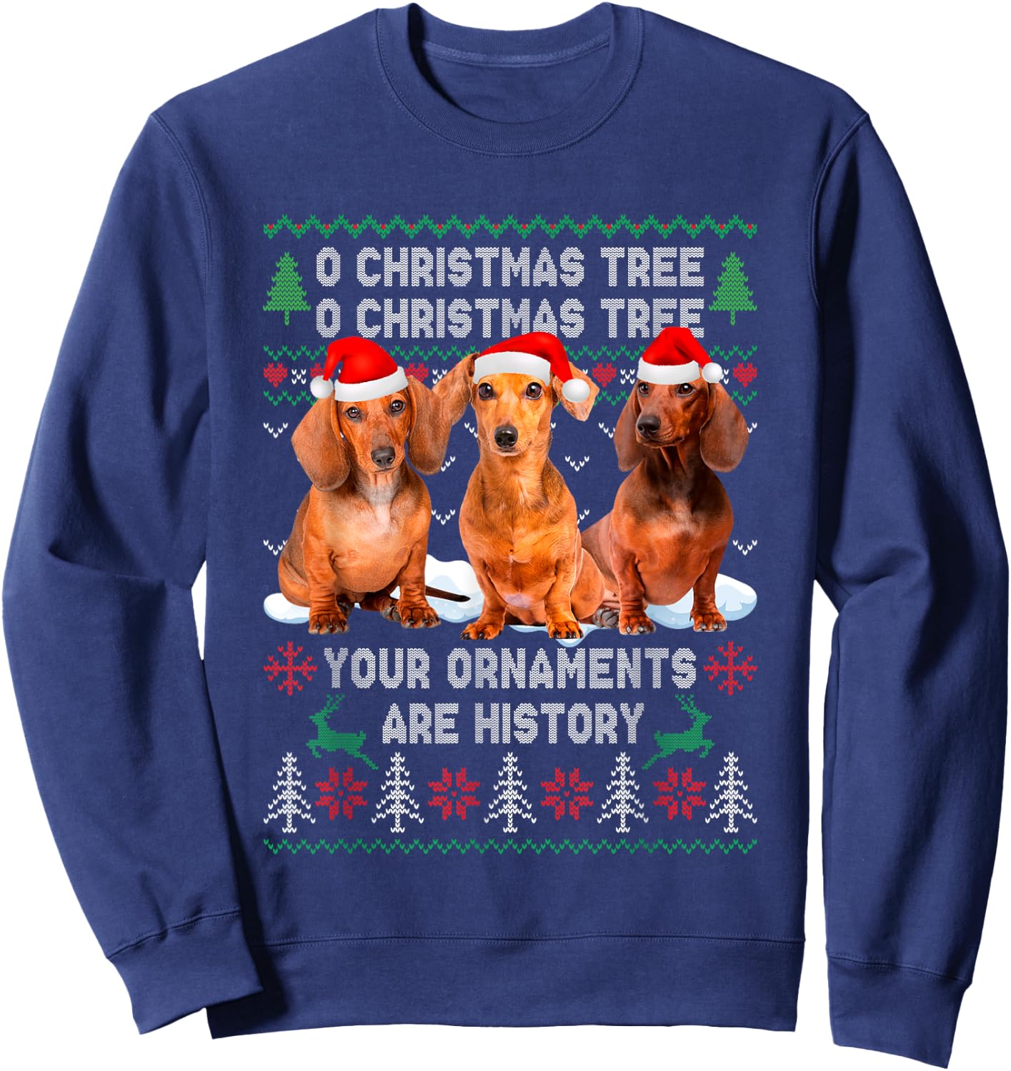 Cute Dachshund Dog Oh Christmas Tree Ugly Xmas Sweatshirt - Sweatshirt | Navy