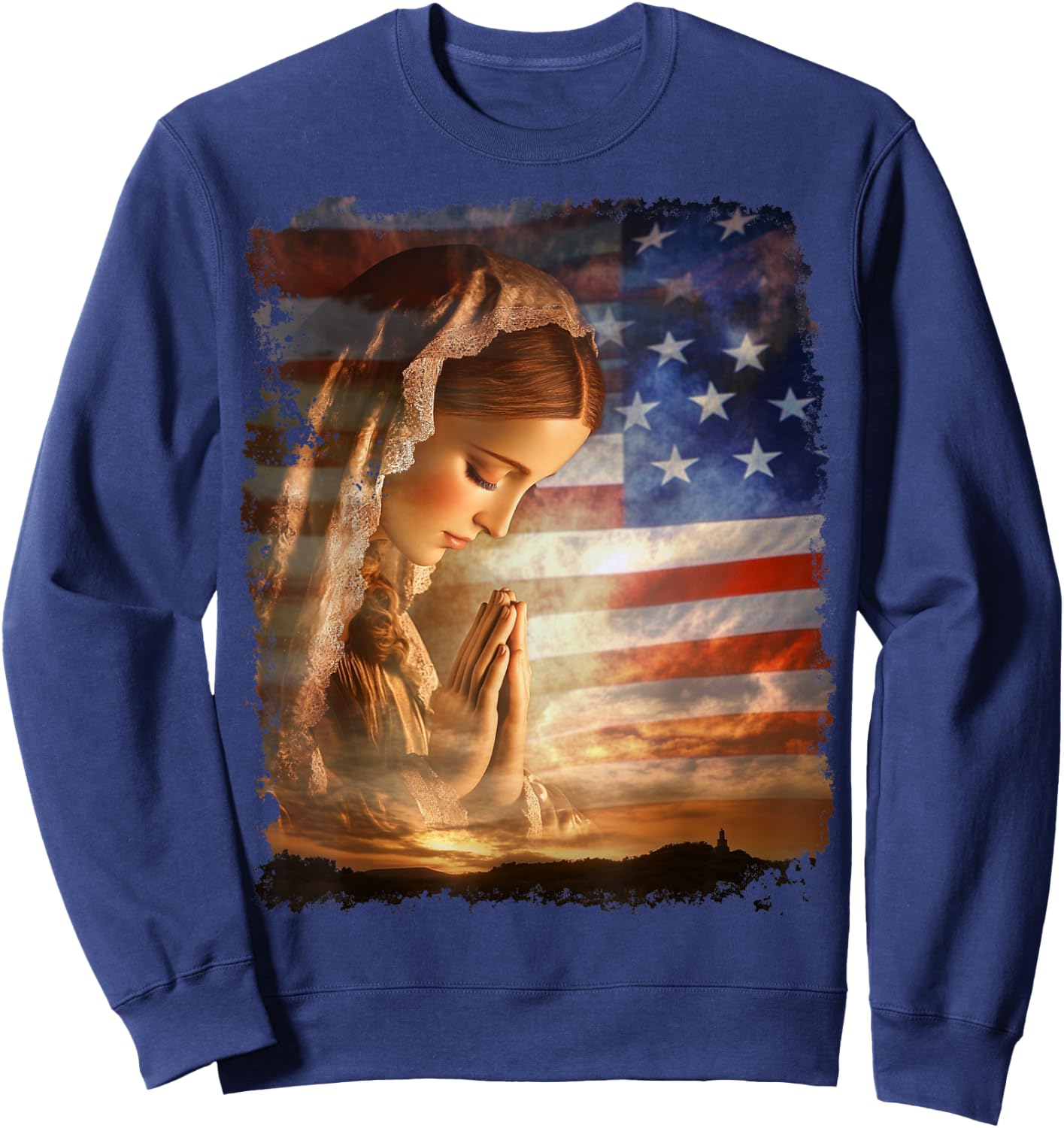 USA American US Flag The Virgin Mary Sweatshirt - Sweatshirt | Navy
