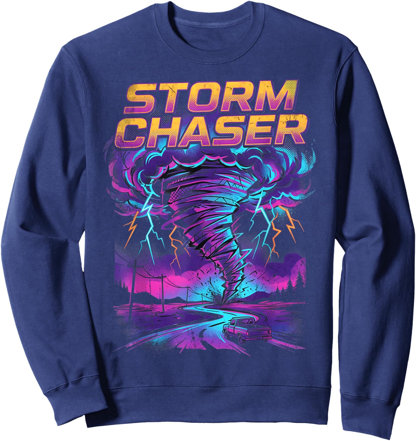 Tornado Chaser Storm Chasing Meteorologist Retro Wave Sweatshirt - Sweatshirt | Navy
