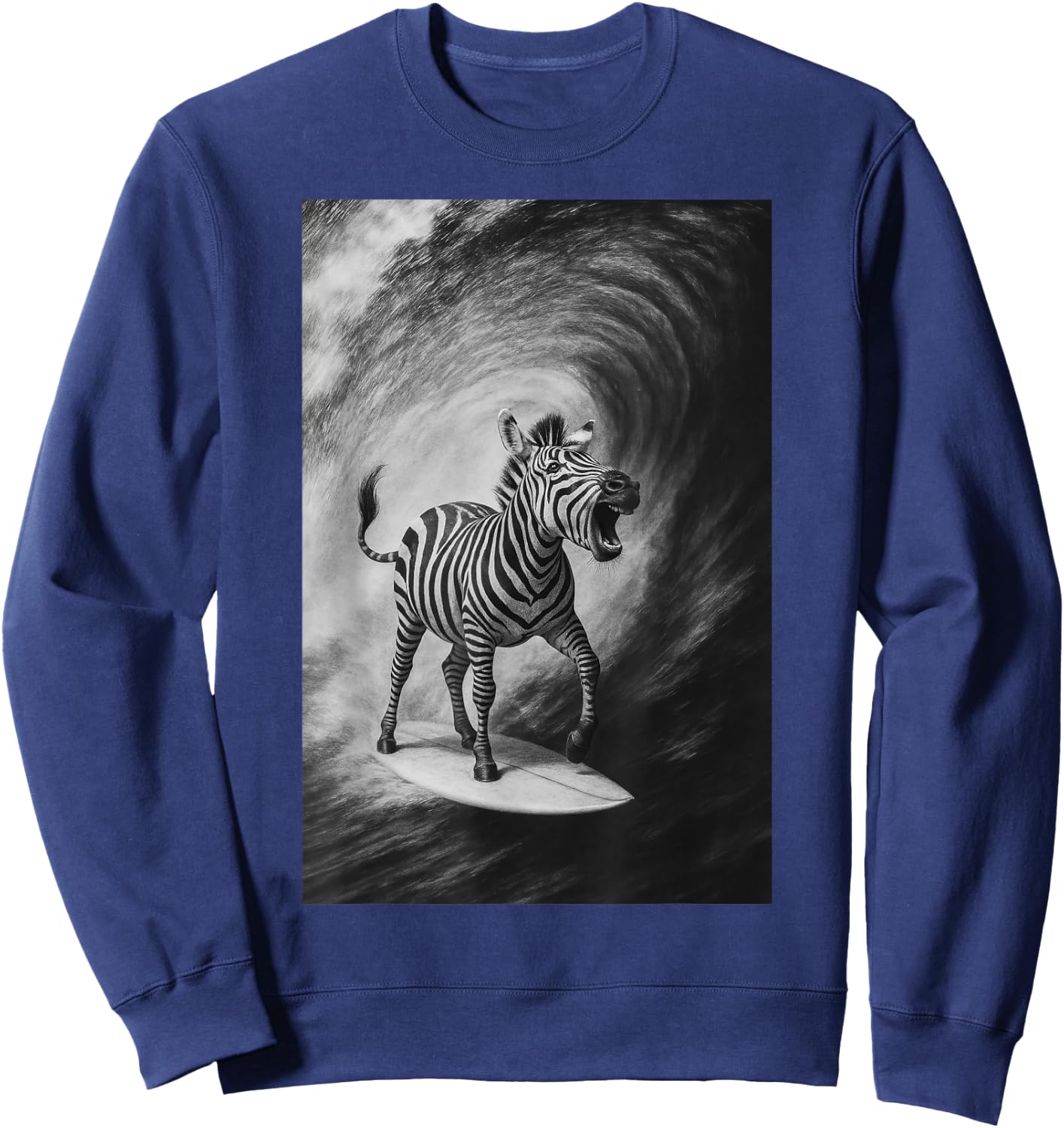 Funny Surfing Zebra Selfie On Surfboard Safari Animal Sweatshirt - Sweatshirt | Navy