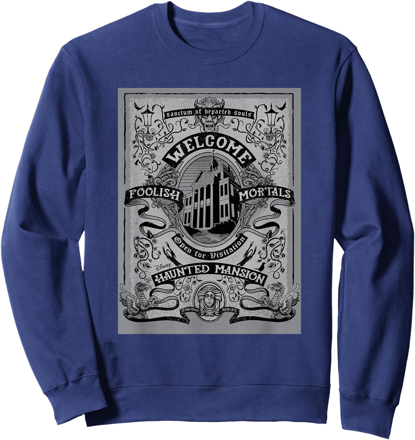 The Haunted Mansion Welcome Foolish Mortals Vintage Poster Sweatshirt - Sweatshirt | Navy