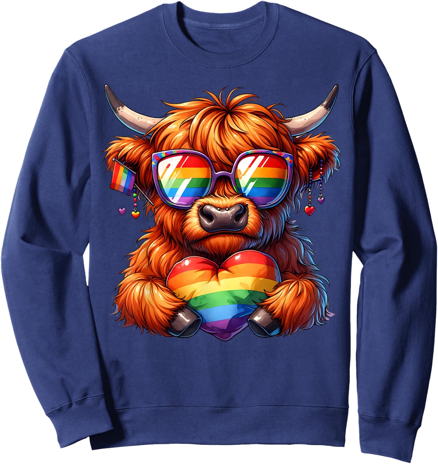 Gay Pride Cow Heart Rainbow Flag LGBT Women Girls Kids Sweatshirt - Sweatshirt | Navy