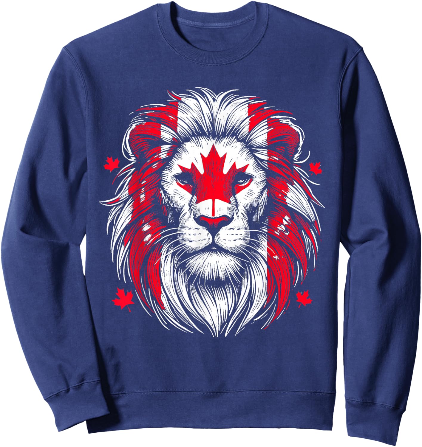 Patriotic Lion Maple Leaf Flag Canada Day Canadian Animal Sweatshirt - Sweatshirt | Navy