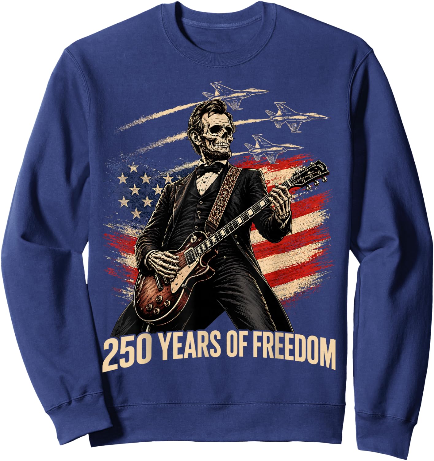 Abraham Lincoln Skeleton Rock Guitar Patriotic 4th of July Sweatshirt - Sweatshirt | Navy