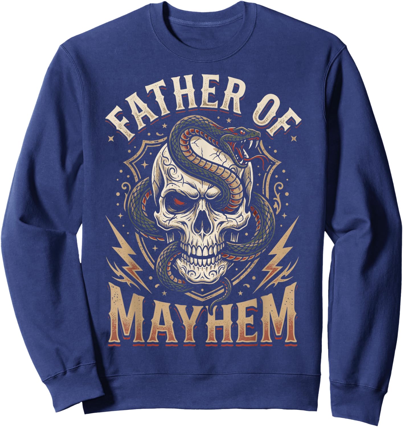 Father of Mayhem Vintage Gothic Skull and Snake Sweatshirt - Sweatshirt | Navy