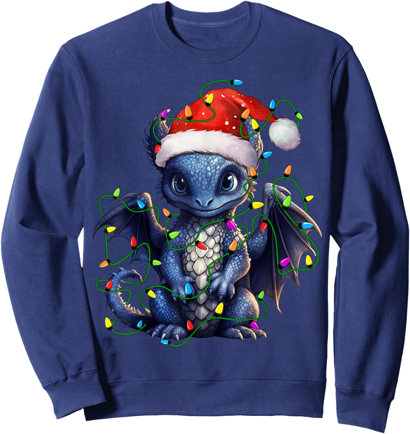 Dragon Santa Christmas Tree Lighting Xmas Funny Sweatshirt - Sweatshirt | Navy