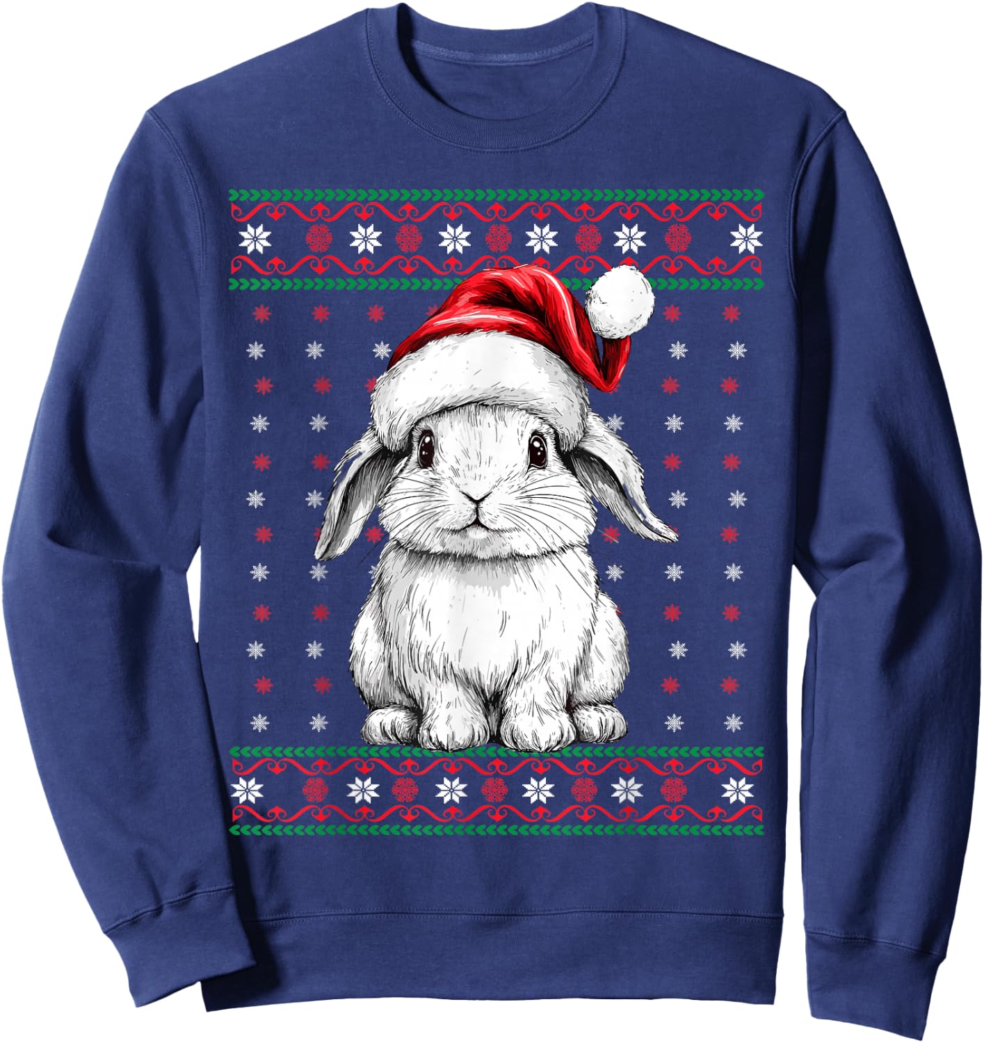 Ugly Christmas Sweater Rabbit Lover Santa Hat Funny Holiday Sweatshirt - Sweatshirt | Navy